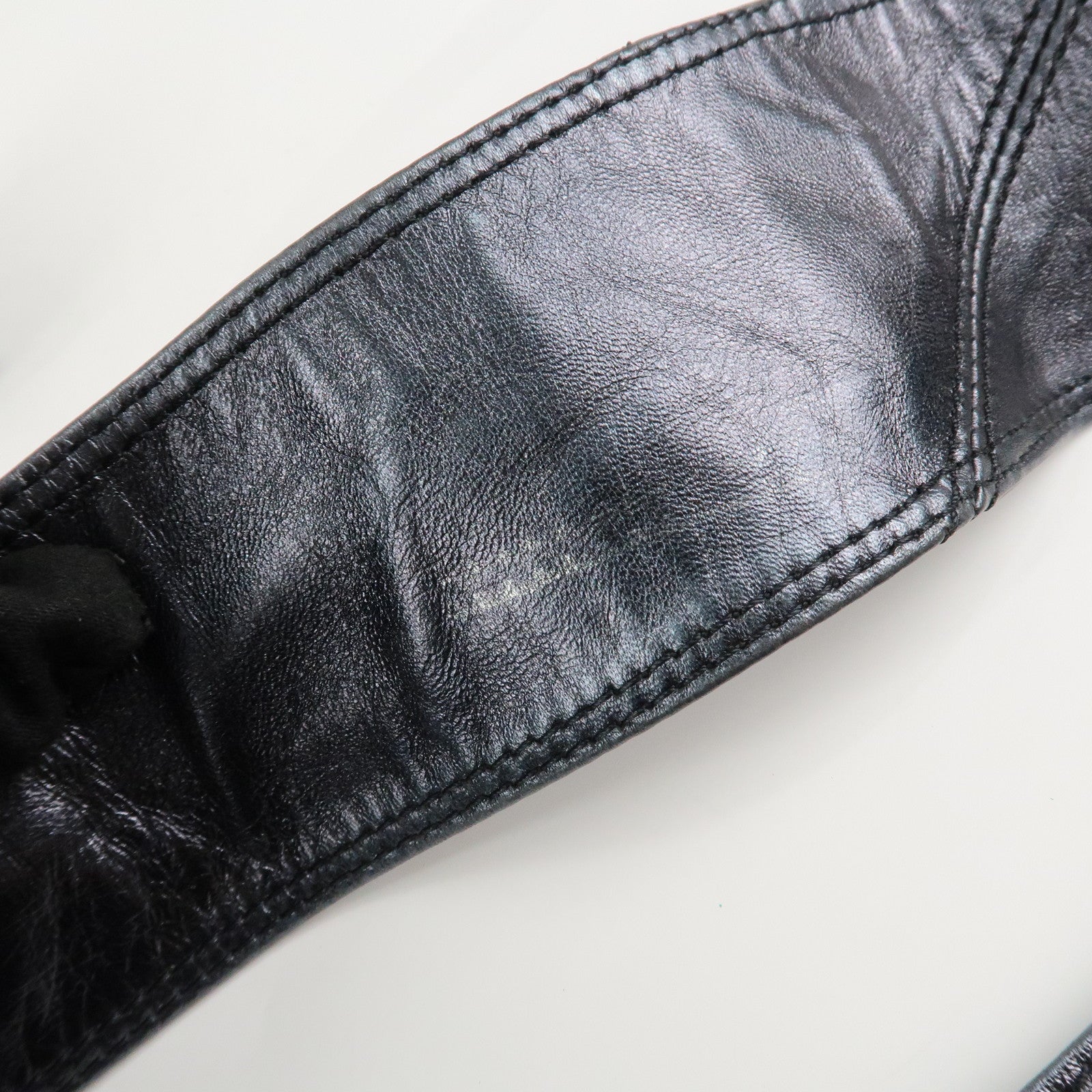 CHANEL Leather Logo Shoulder Bag Hand Bag Black Used