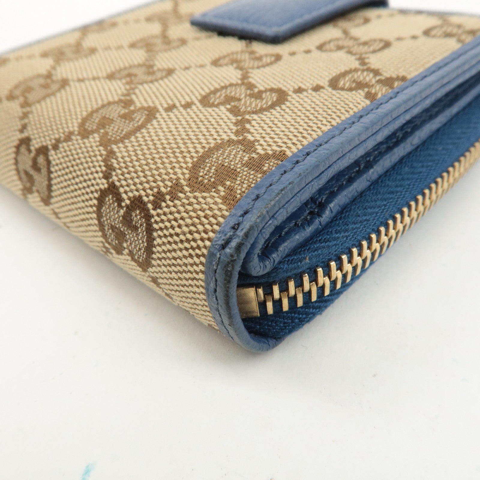 GUCCI GG Canvas Leather Bi -fold Wallet Beige Blue 346056・2184