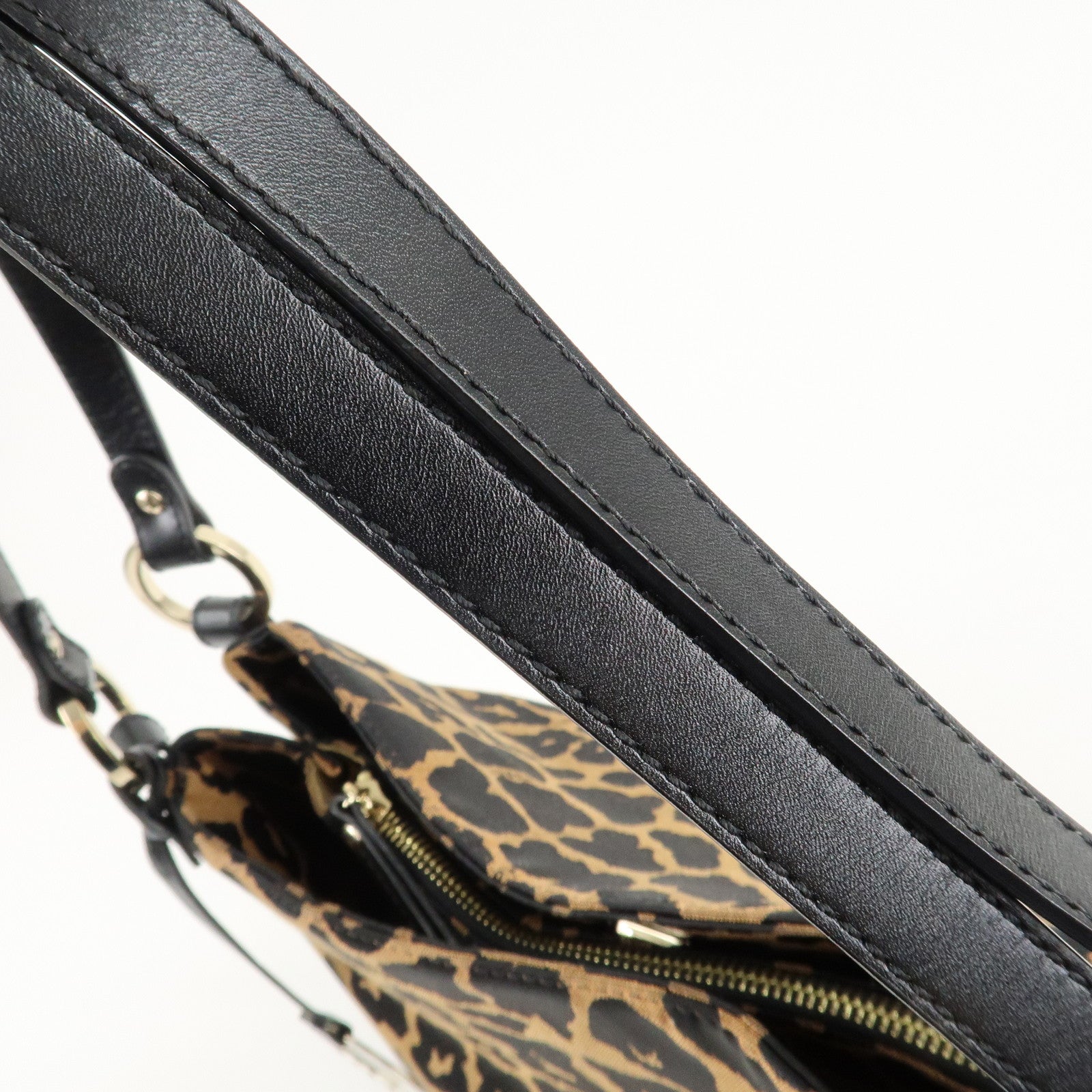 FENDI Canvas Leather Shoulder Bag Tote Bag Leopard 8BR652