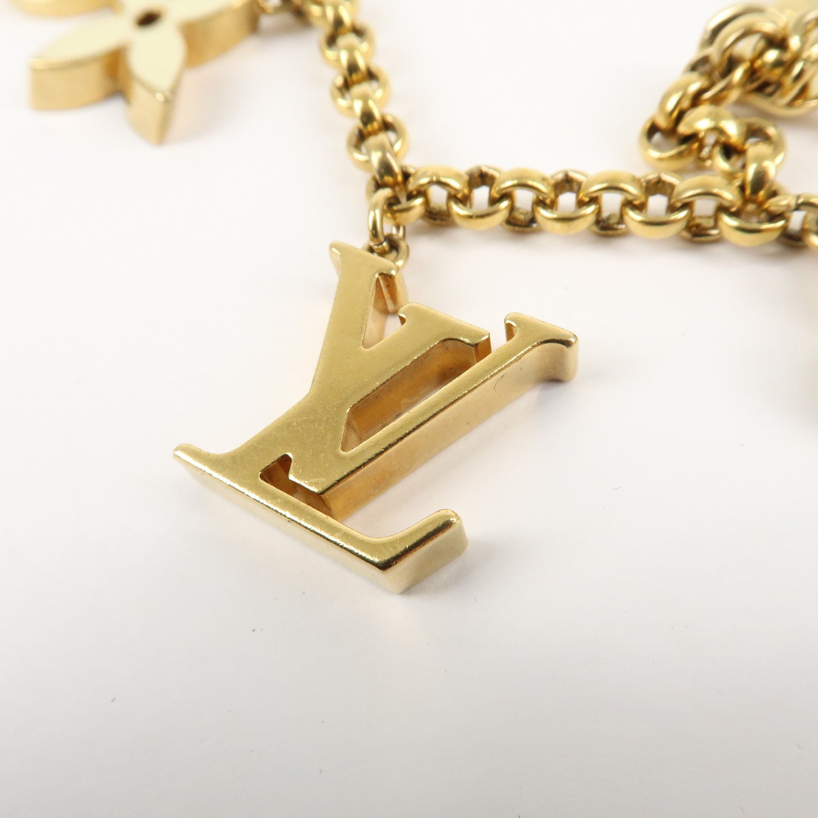 Louis Vuitton Fleur de Monogram Bag Charm Key Chain Gold M65111 Used