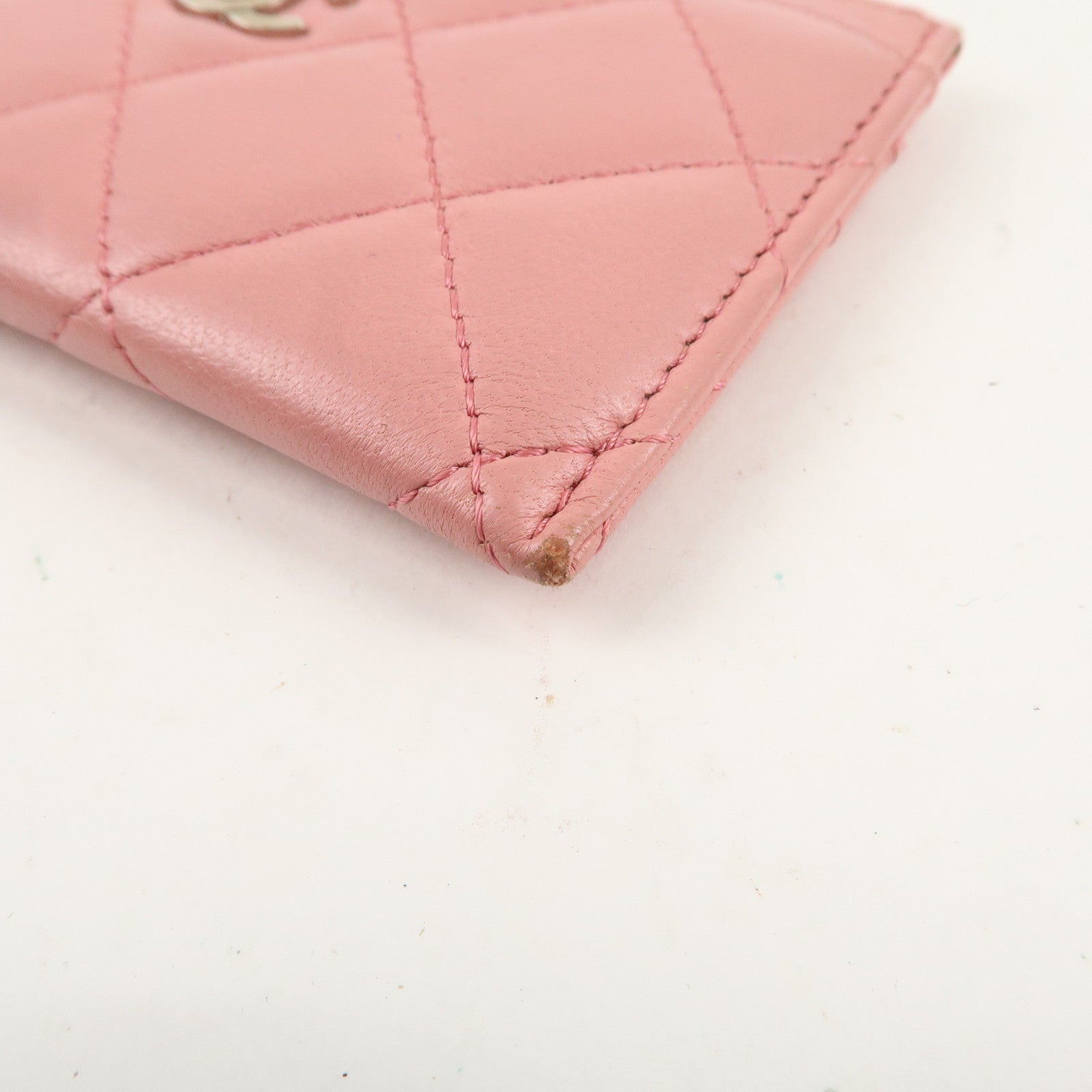 CHANEL Matelasse Leather Card Case Pink Gold A31510