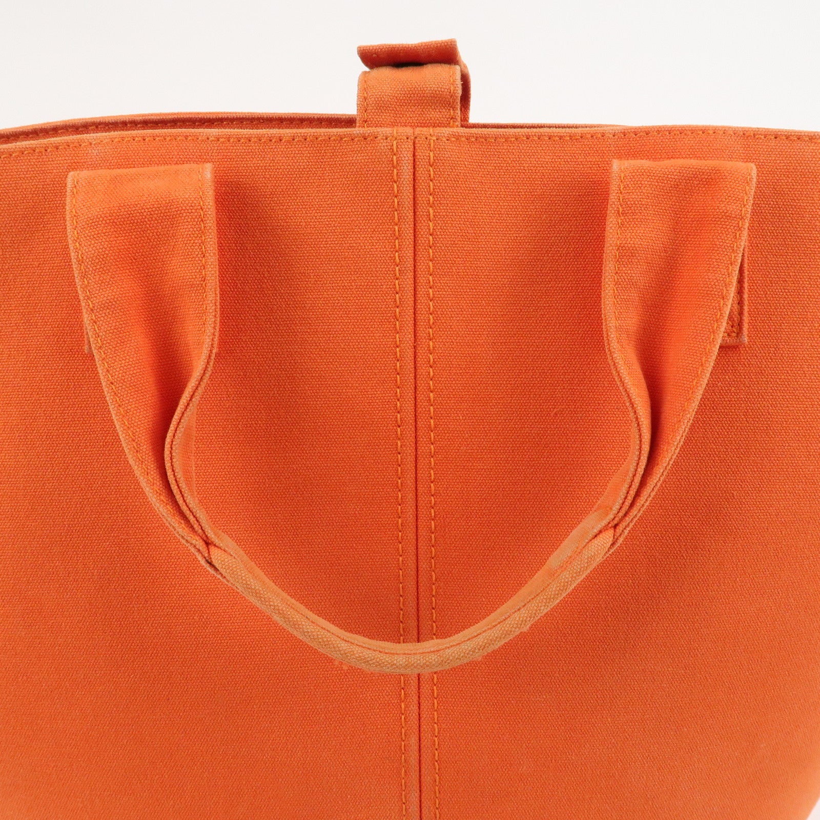 HERMES Canvas Leather Panied Plage PM Tote Bag Orange Used