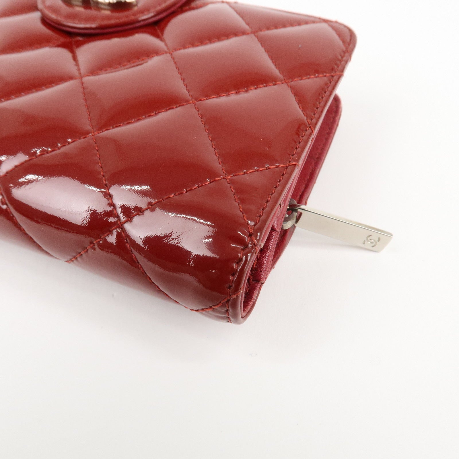 CHANEL Brilliant Patent Leather Bifold Wallet Red A48706 Used