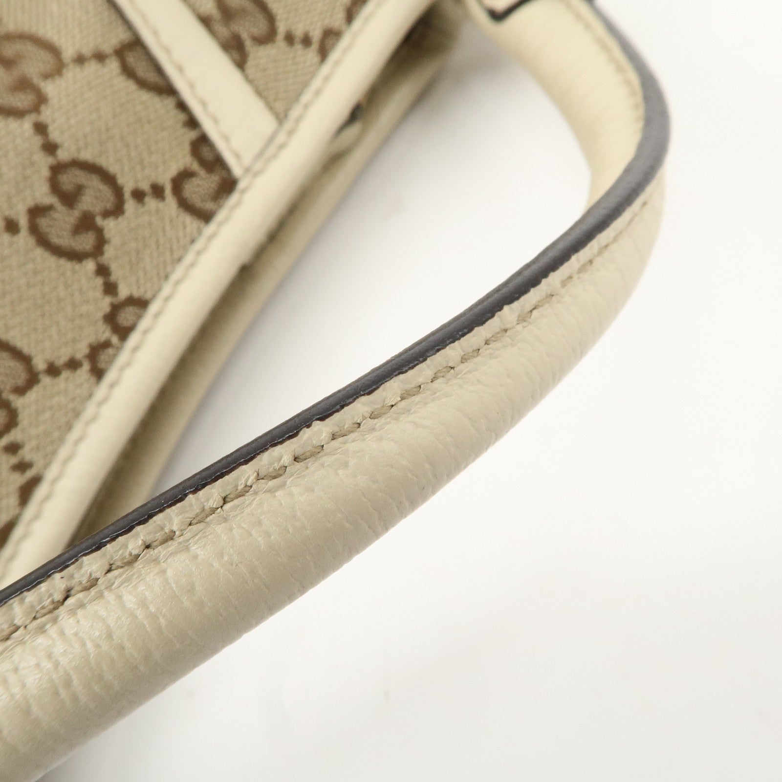 GUCCI Abbey GG Canvas Leather Shoulder Bag Beige Gold 130939