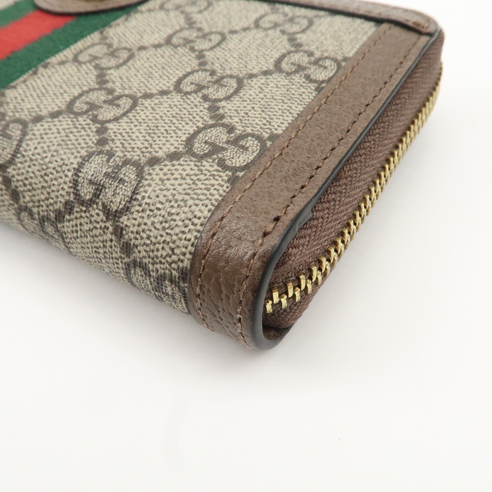 GUCCI Ophidia Sherry GG Supreme Leather Round Zipper Wallet 523154