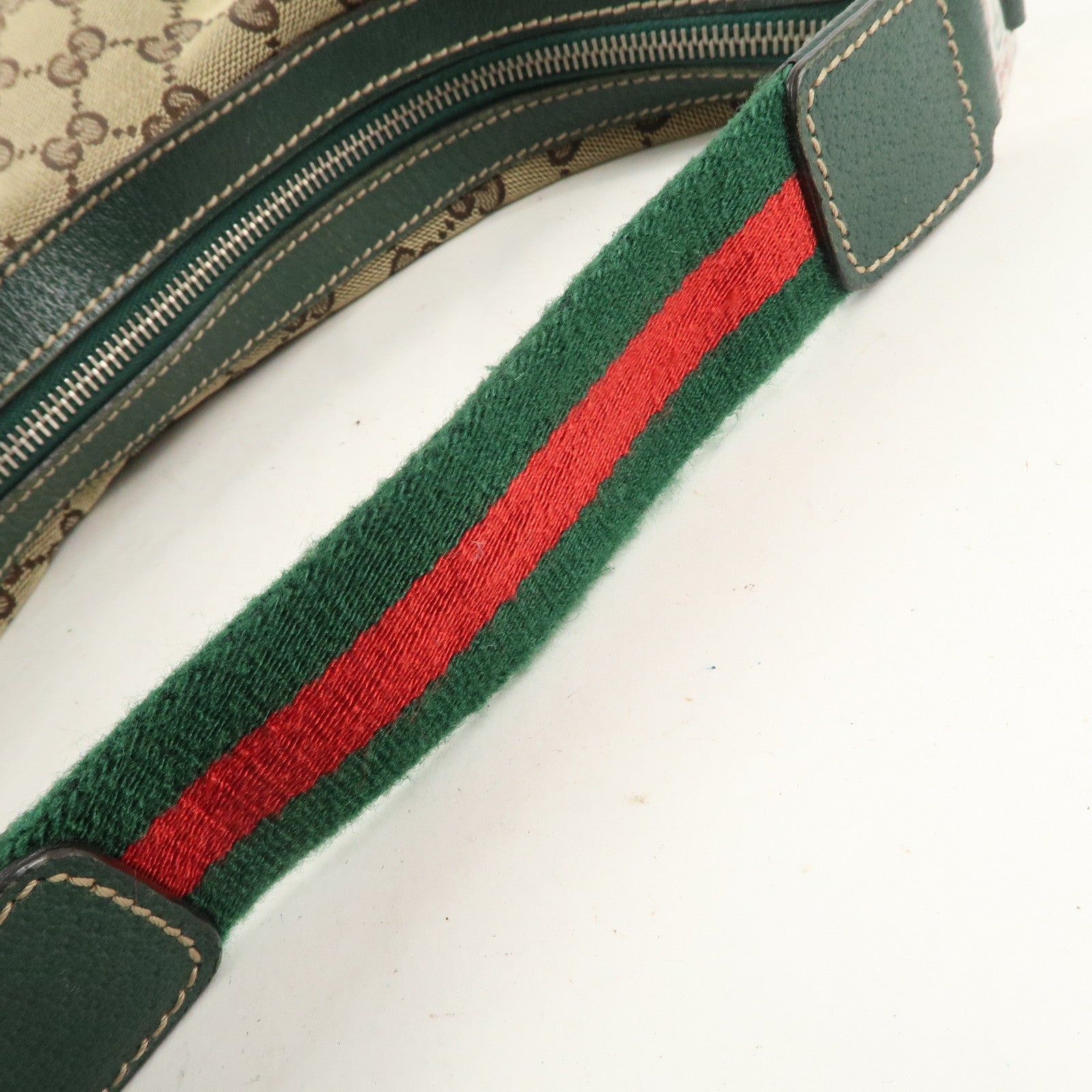 GUCCI Sherry GG Canvas Leather Shoulder Bag Beige Green 145757