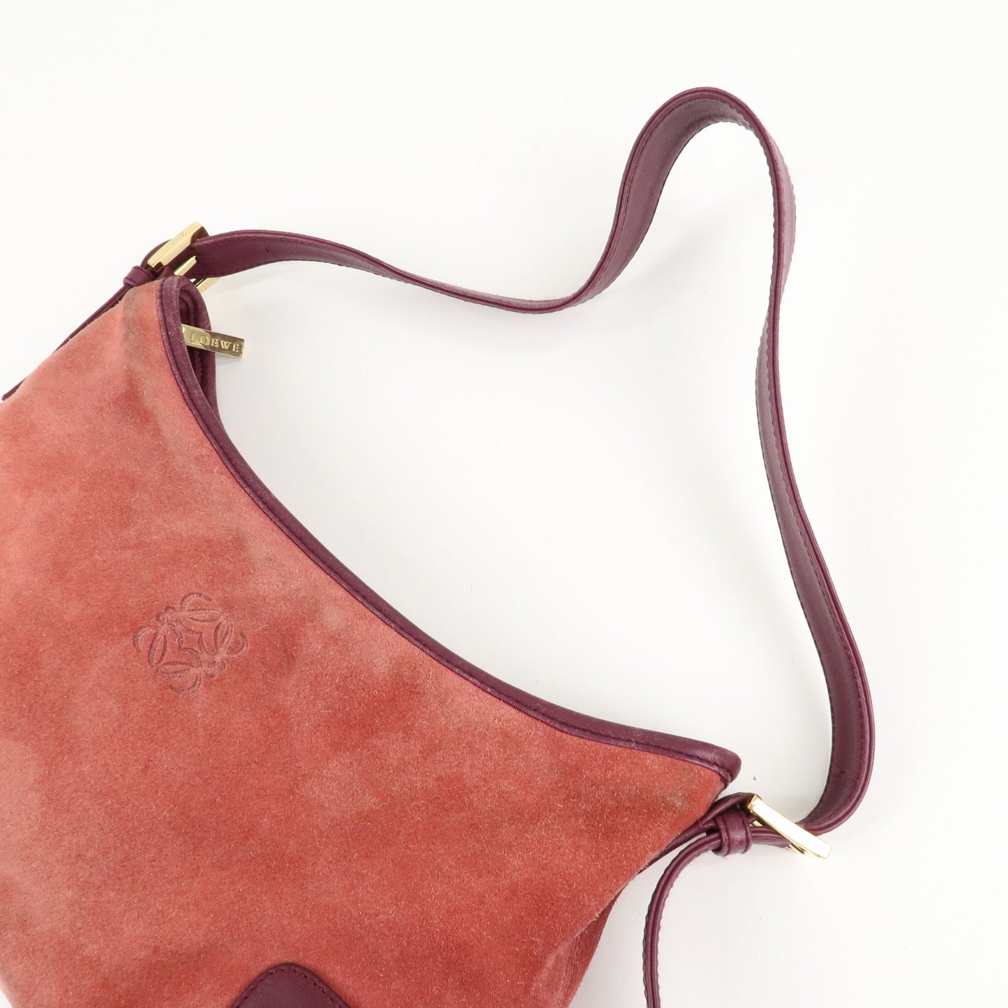 LOEWE Anagram Suede Leather Shoulder Bag Red Purple