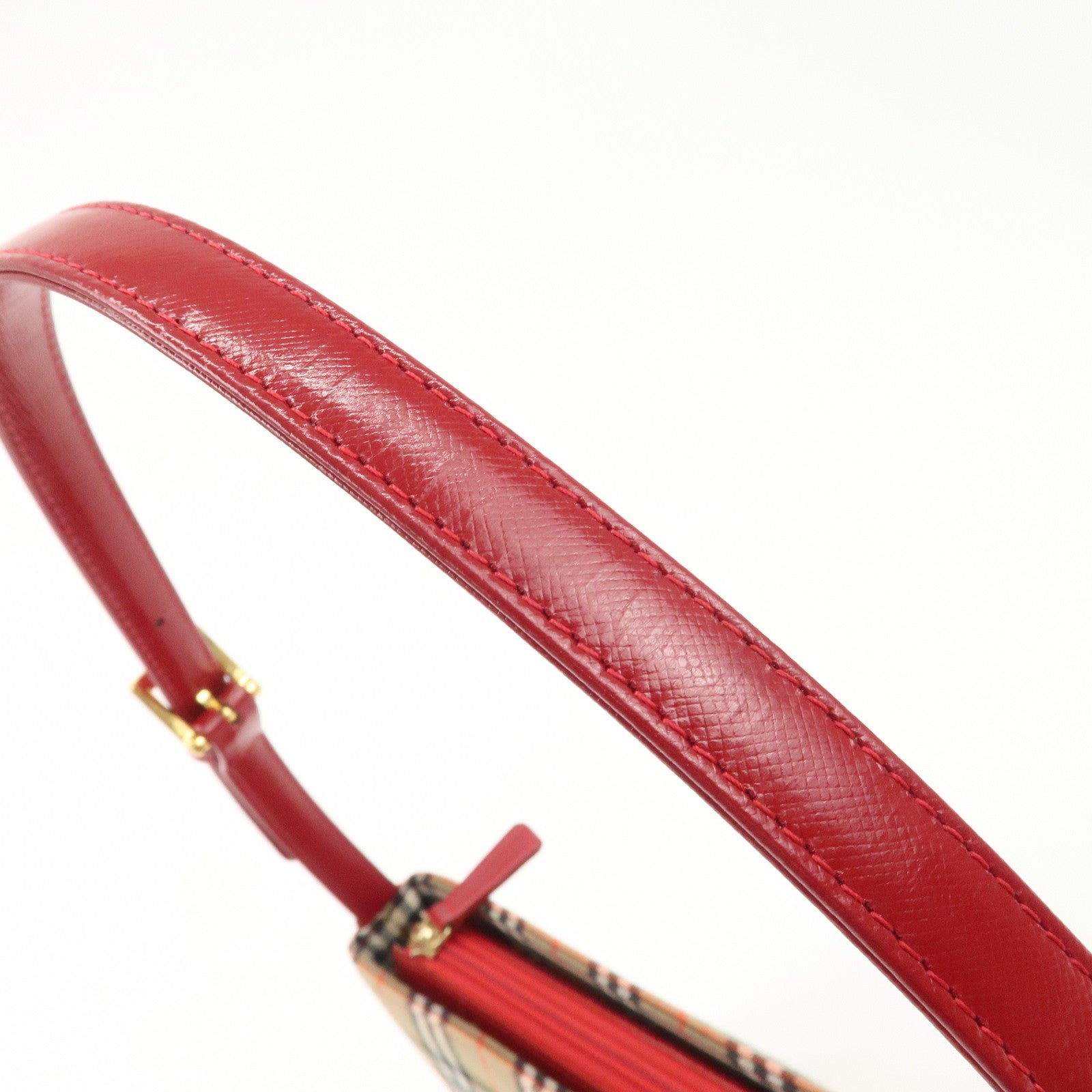 BURBERRY Nova Plaid Canvas Leather Shoulder Bag Hand Bag Red