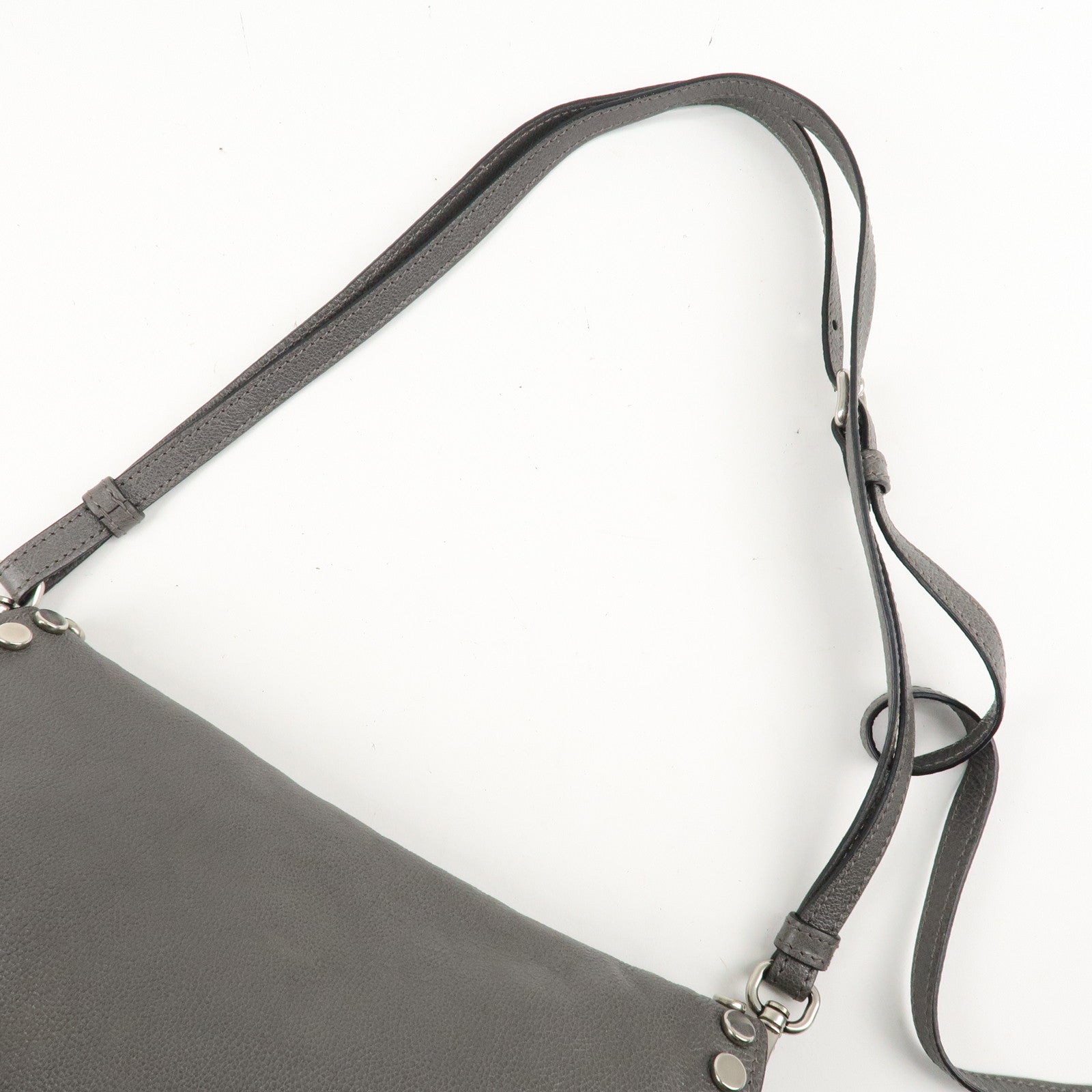 PRADA Etiquette Leather Shoulder Bag Gray Silver Hardware 1BD082