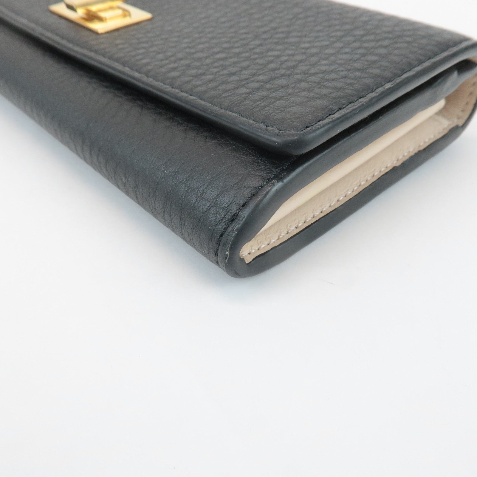 FENDI Leather Peekaboo Bi-fold Long Wallet Black 8M0427 Used