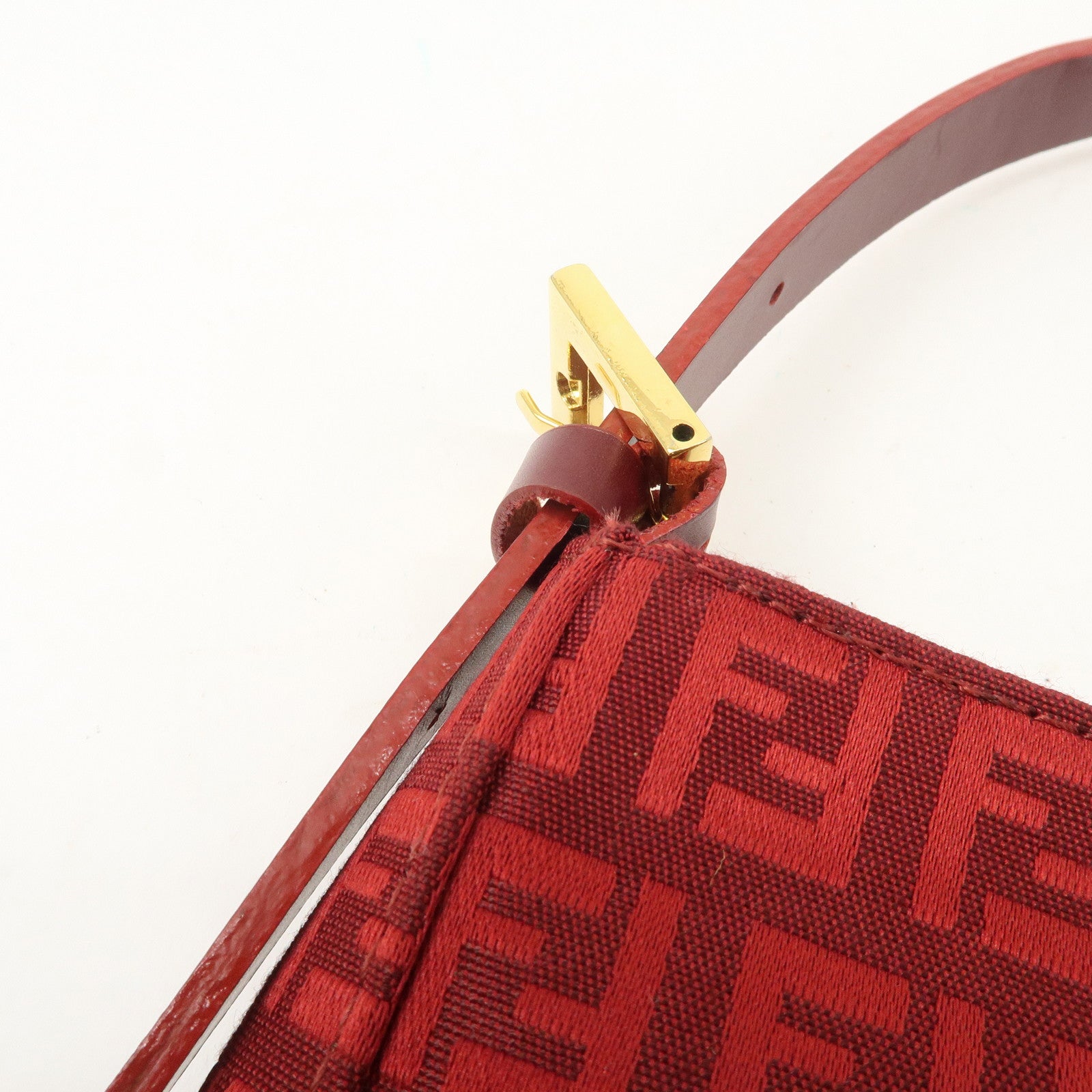 FENDI Zucchino Canvas Leather Shoulder Bag Purse Red 8BR042 Used