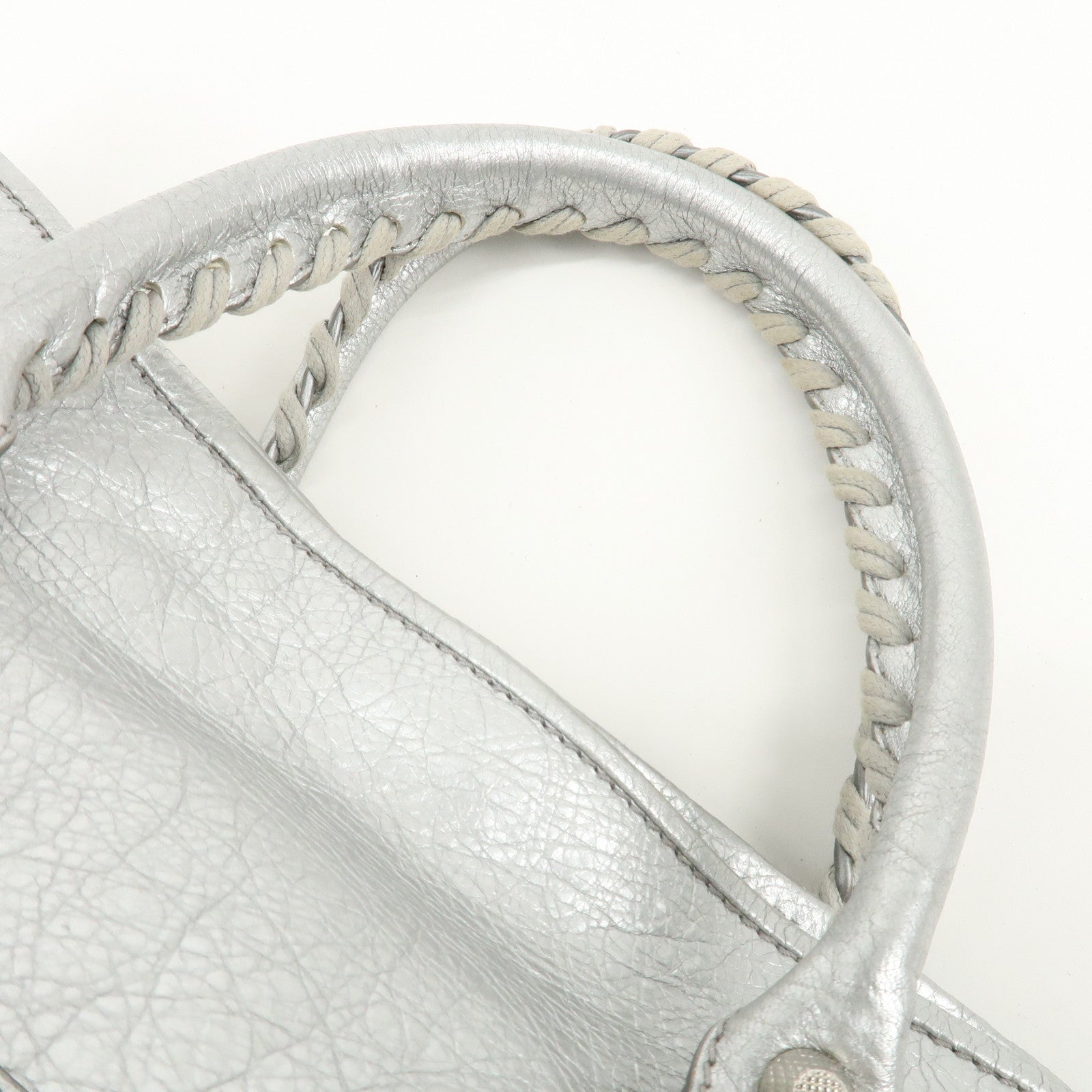 BALENCIAGA Giant Sunday Leather Hand Bag Silver 309537