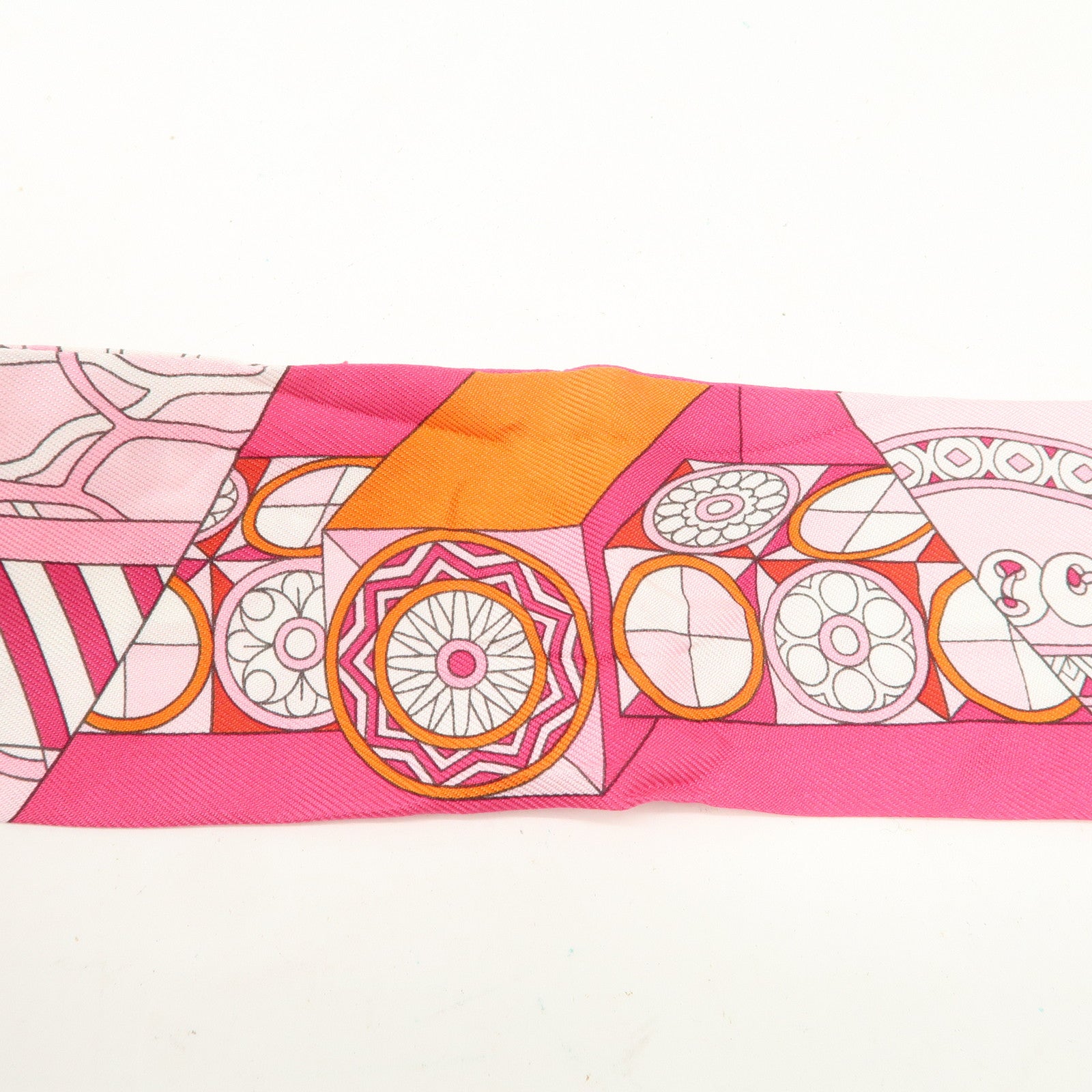 HERMES Silk 100% Twilly Scarf De l'Ombrelle aux Duels Pink Used