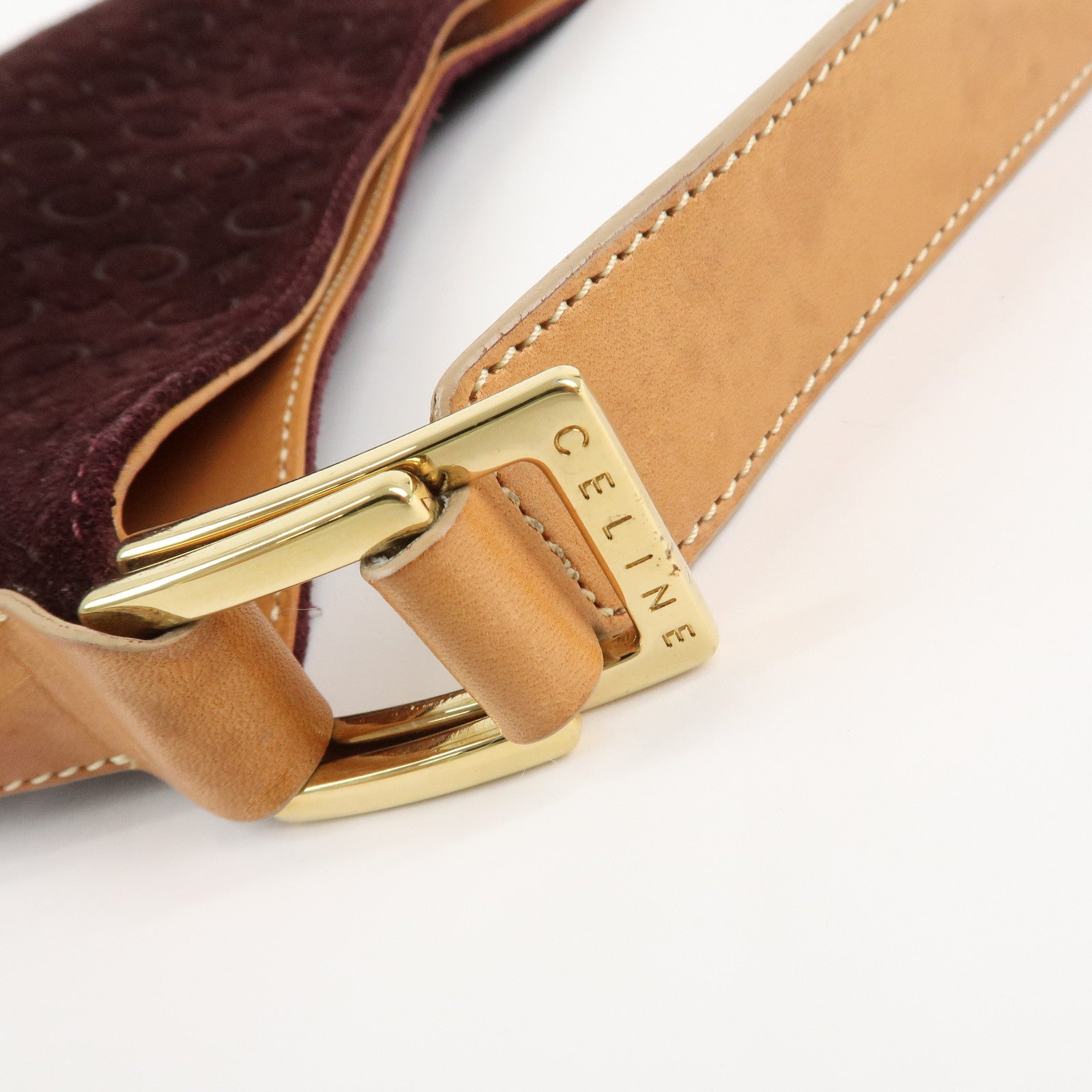CELINE Suede Shoulder Bag Wine Beige MC00/2 Used