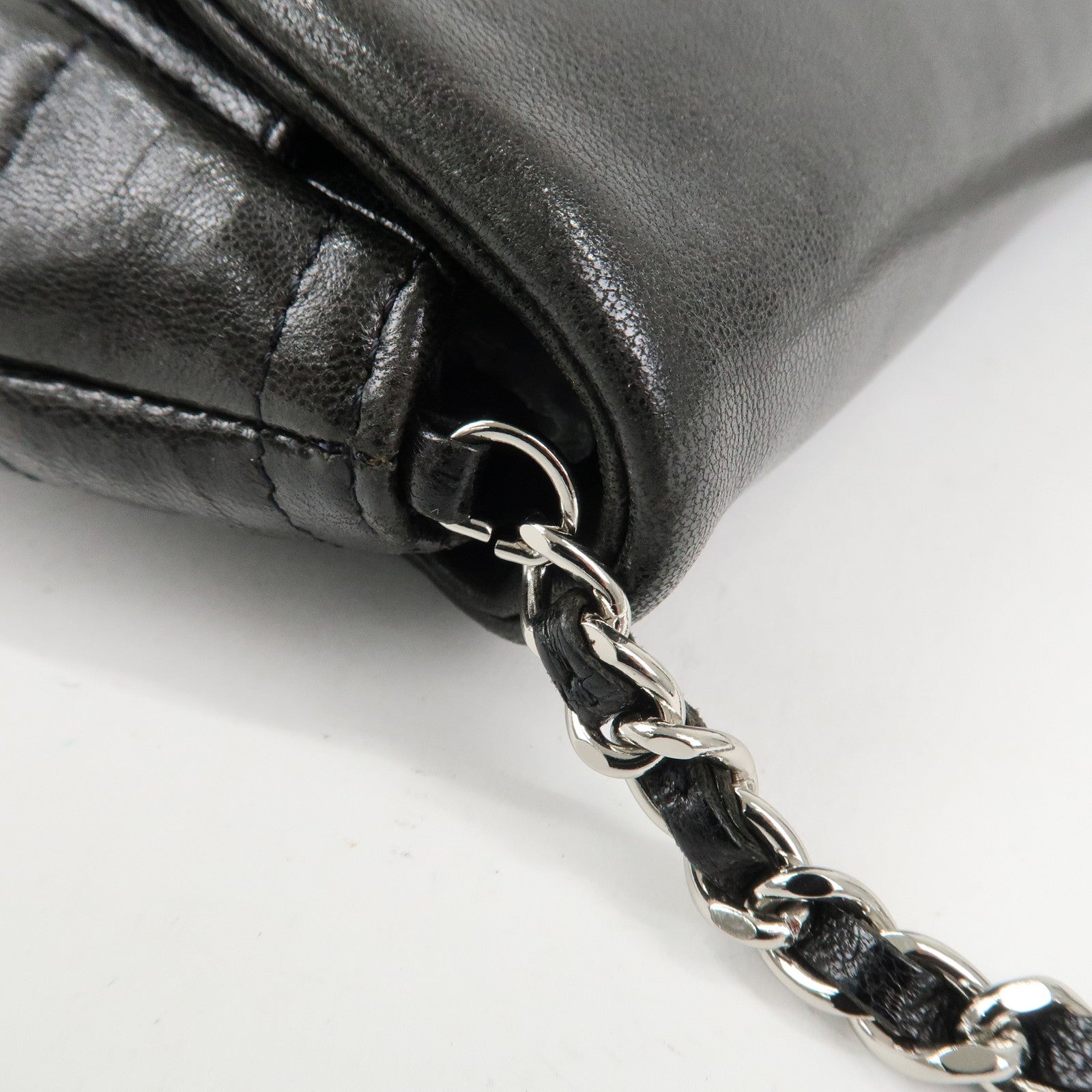 CHANEL COCO Mark Lamb Skin Half Moon Chain Shoulder Bag A40033 Used