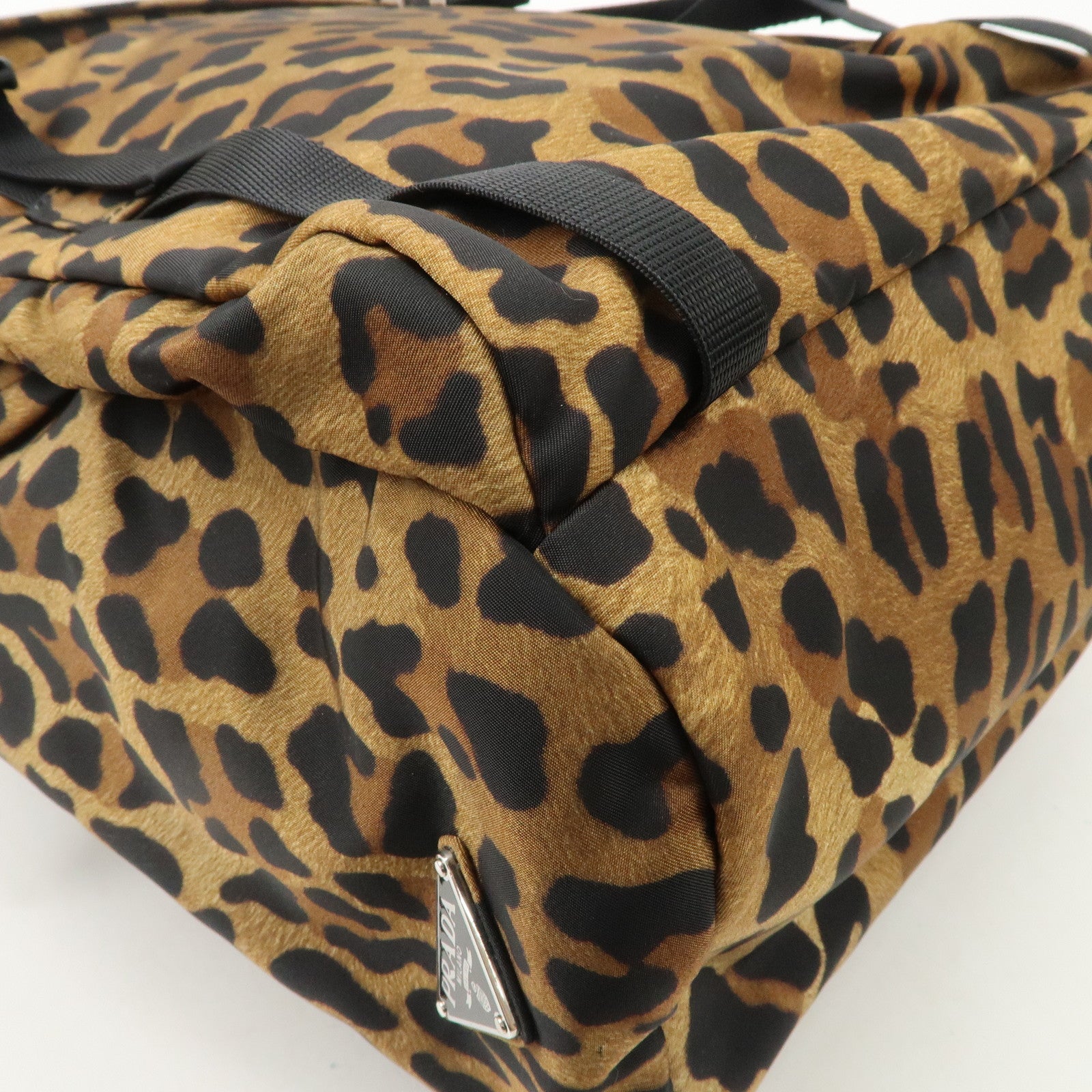 PRADA Nylon Leopard Print Back Pack Brown Black 2VZ062 Used