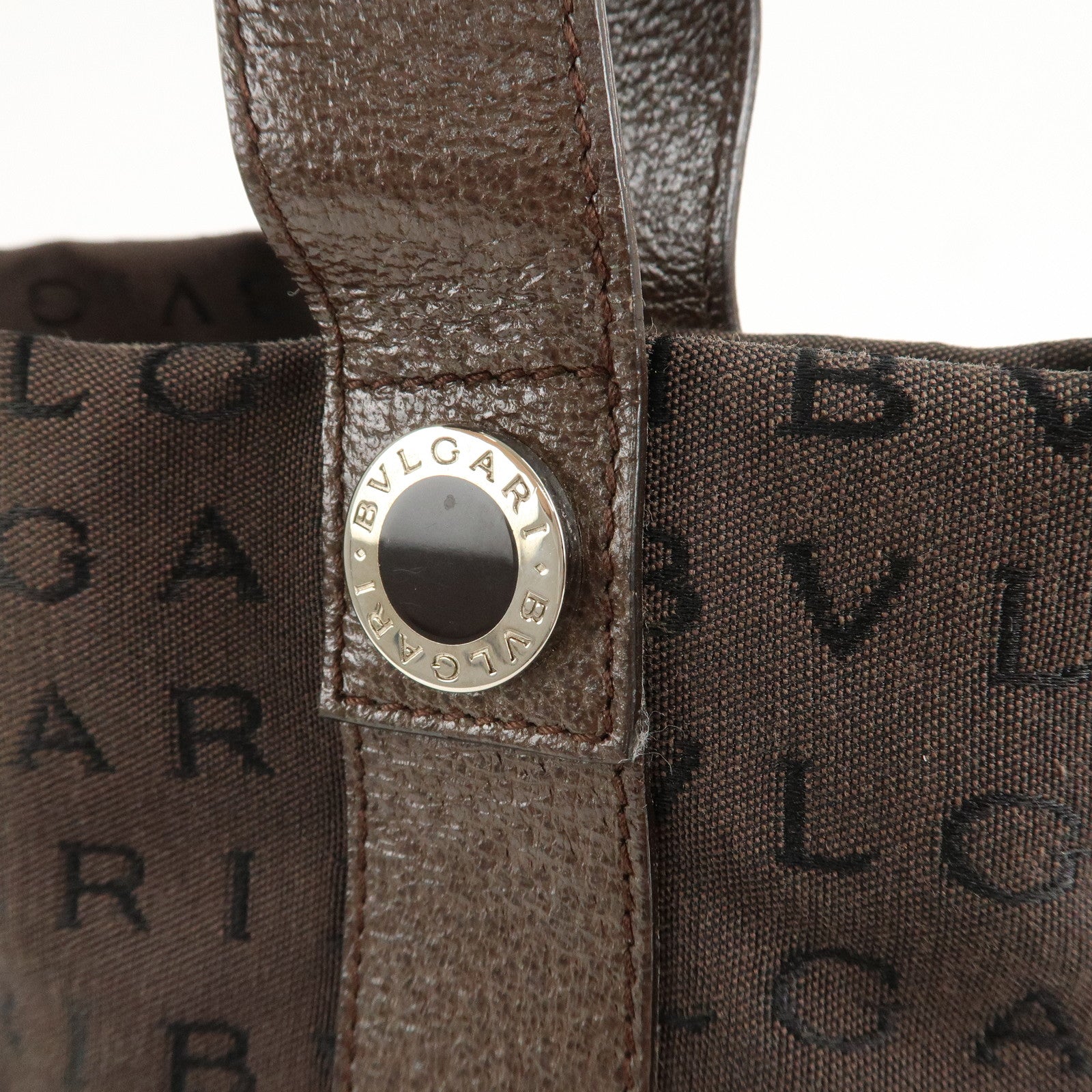 BVLGARI Logomania Canvas Leather Shoulder Bag Dark Brown Used