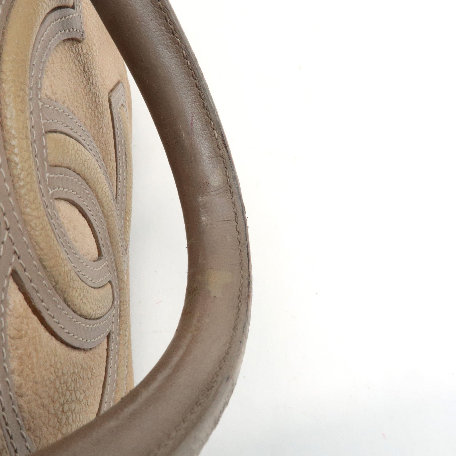 CHANEL COCO Mark Leather Boston Bag Brown Silver Hardware Used