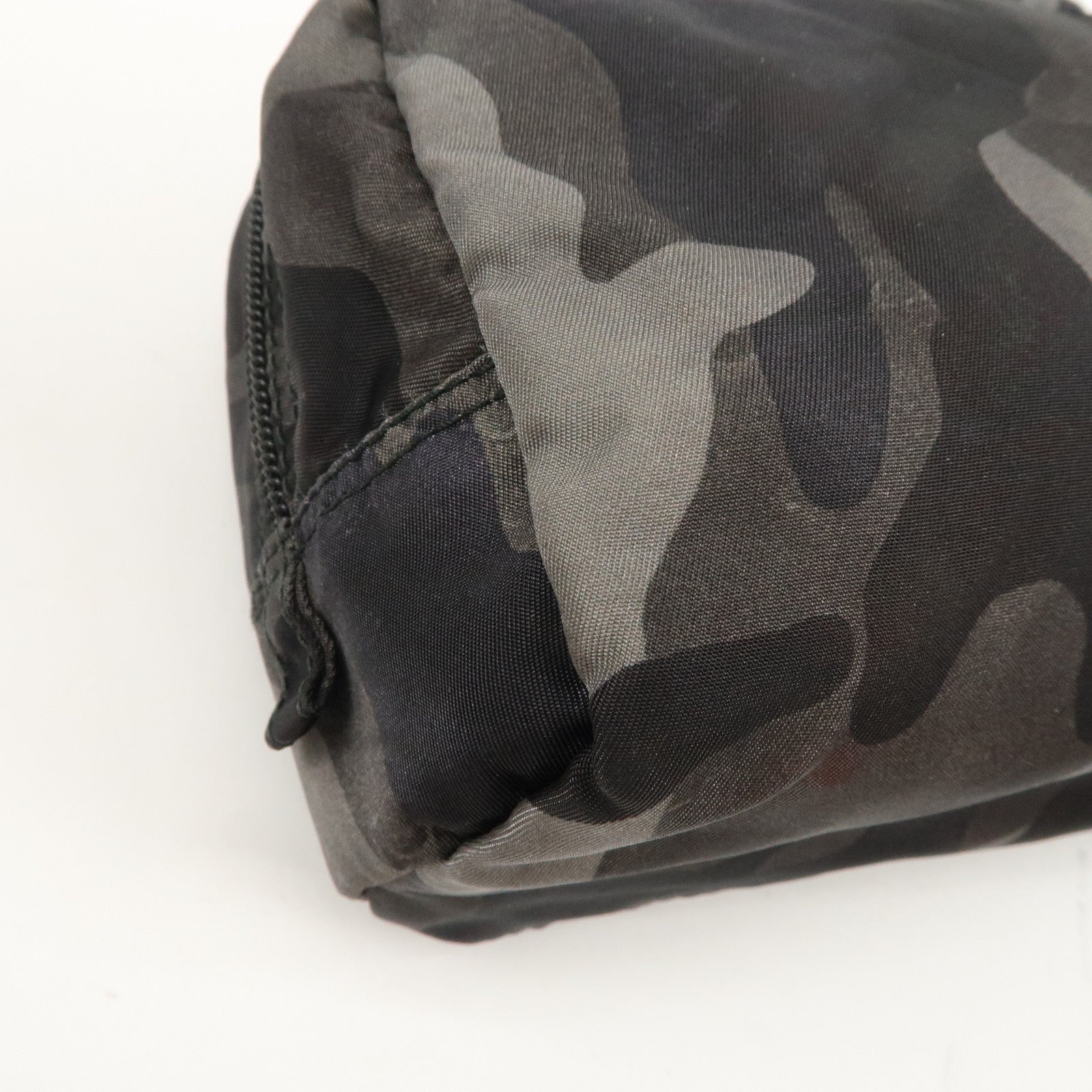 PRADA Logo Nylon Leather Pouch Camouflage Black Khaki