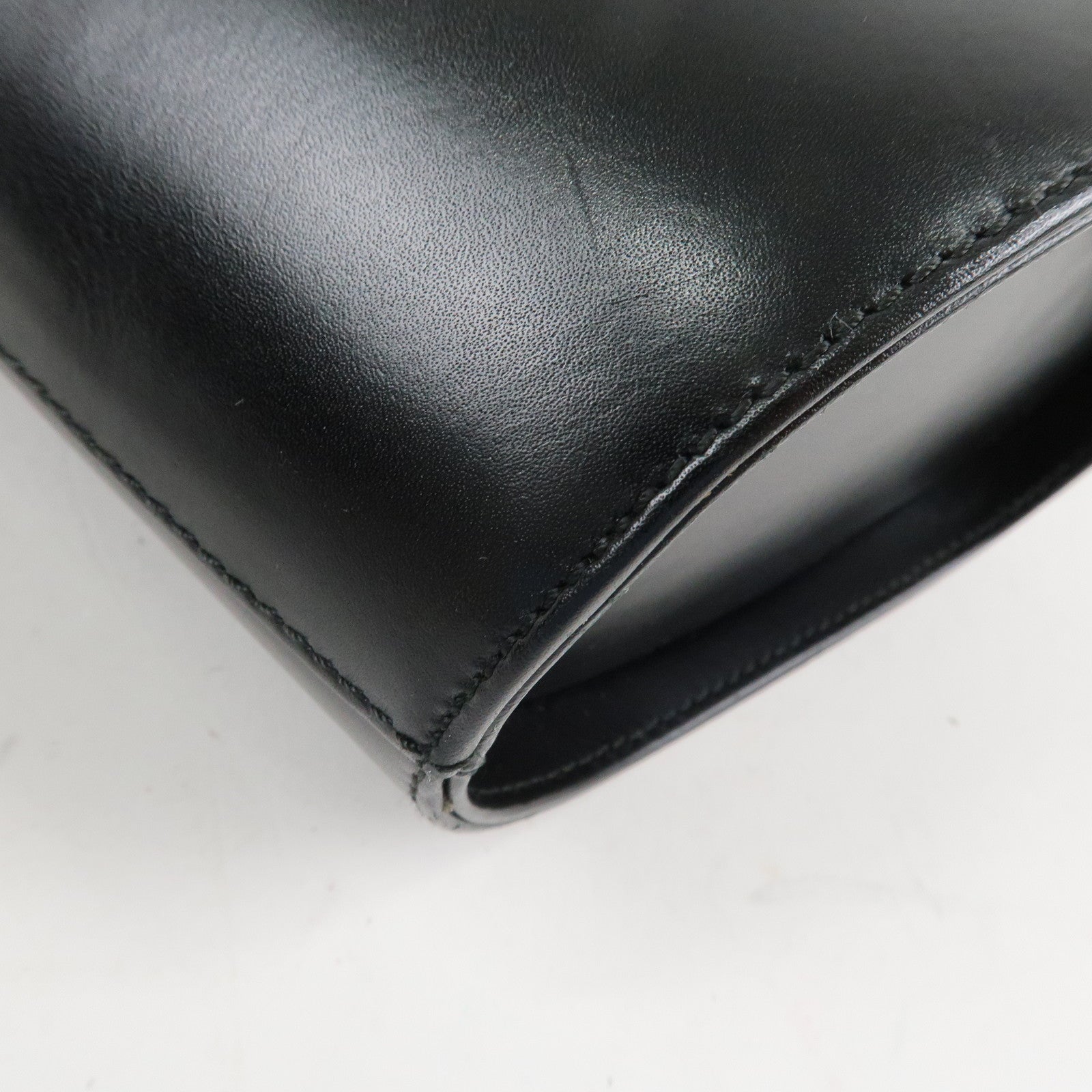 Ferragamo Vara Ribbon Leather Small Hand Bag Black Gold HDW Used