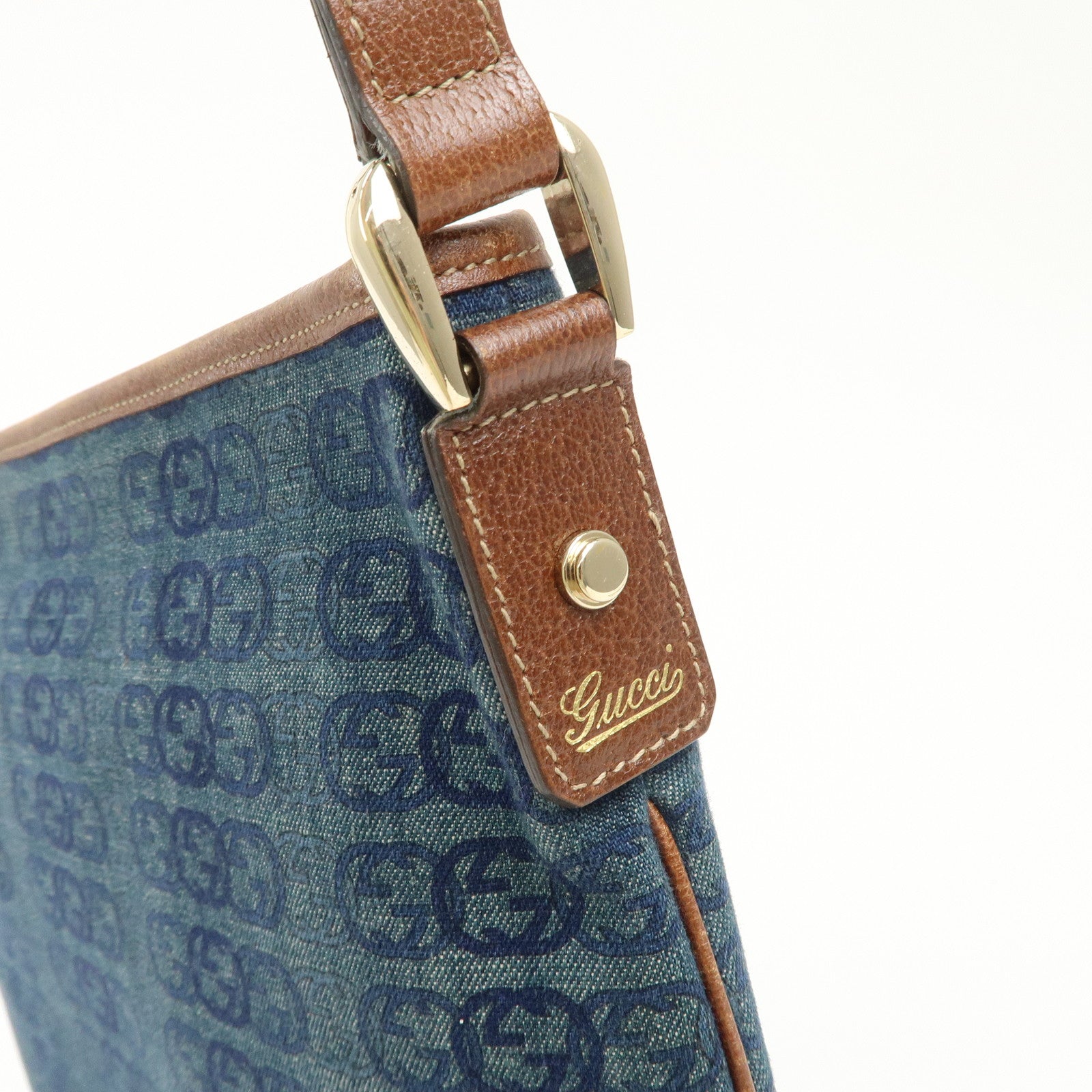 GUCCI Interlocking Abbey Denim Leather Shoulder Bag 131326 Used