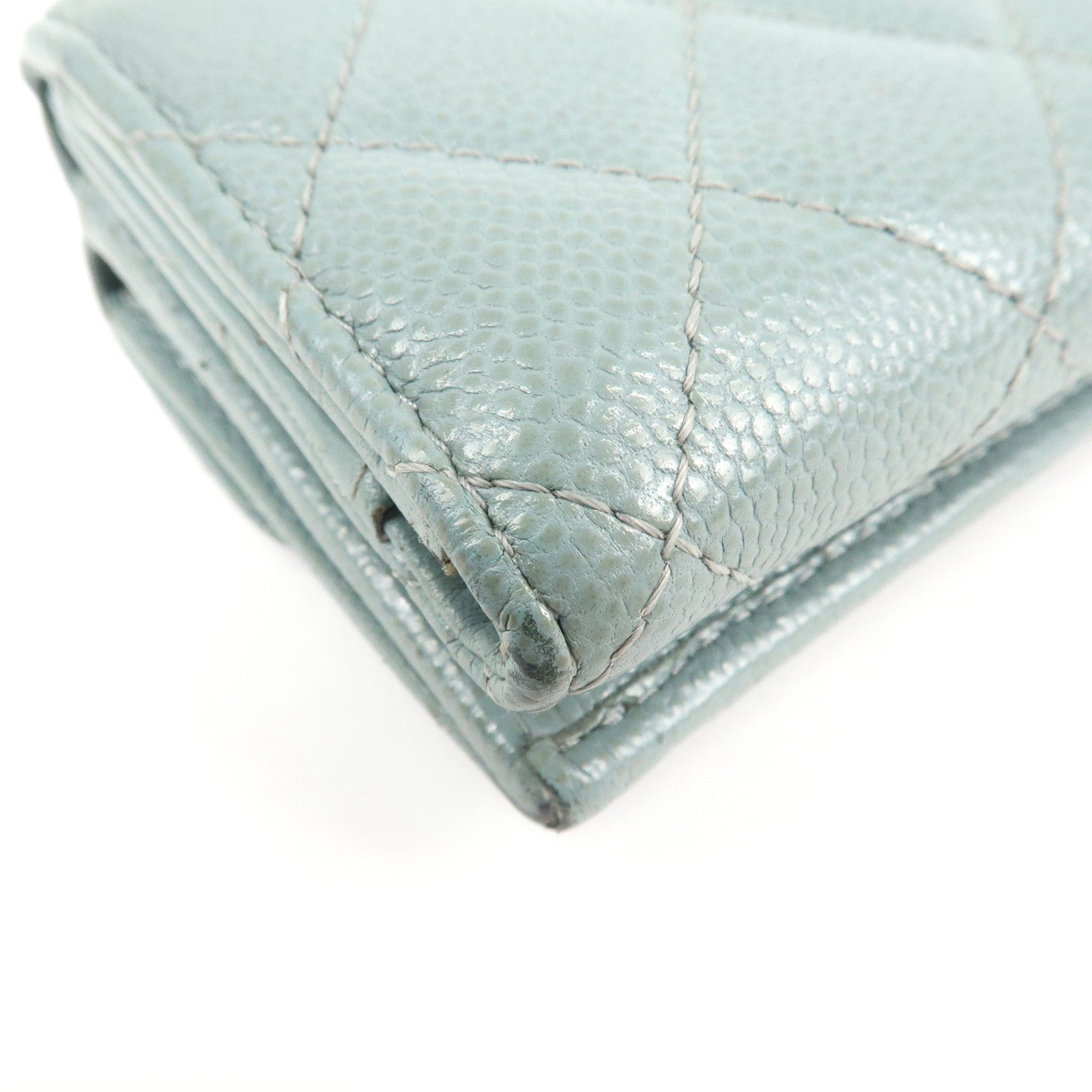 CHANEL Matelasse Caviar Skin Tri-fold Wallet Blue 60809 Used