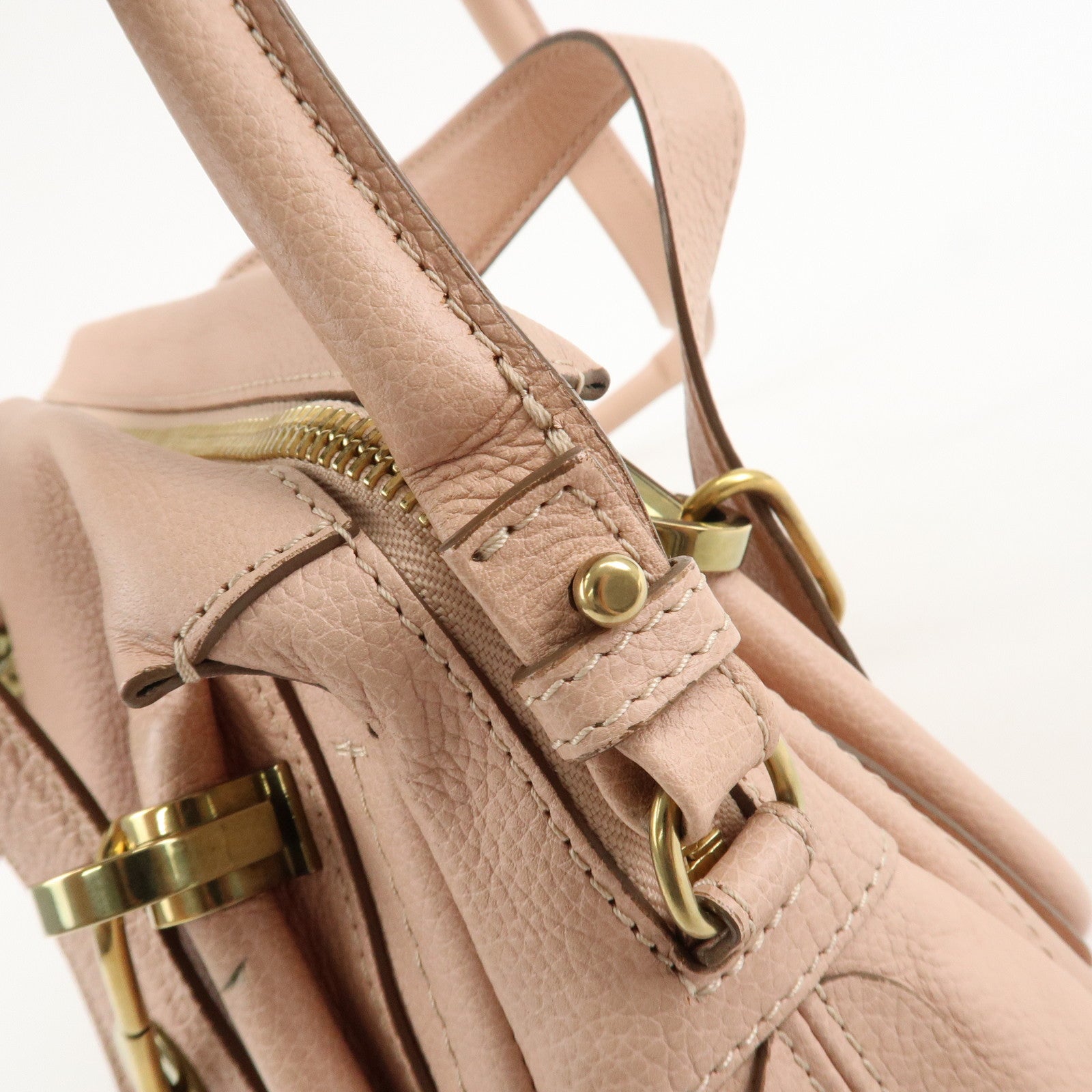 Chloe Paraty Leather 2Way Tote Bag HandBag Shoulder Bag Pink Beige Used