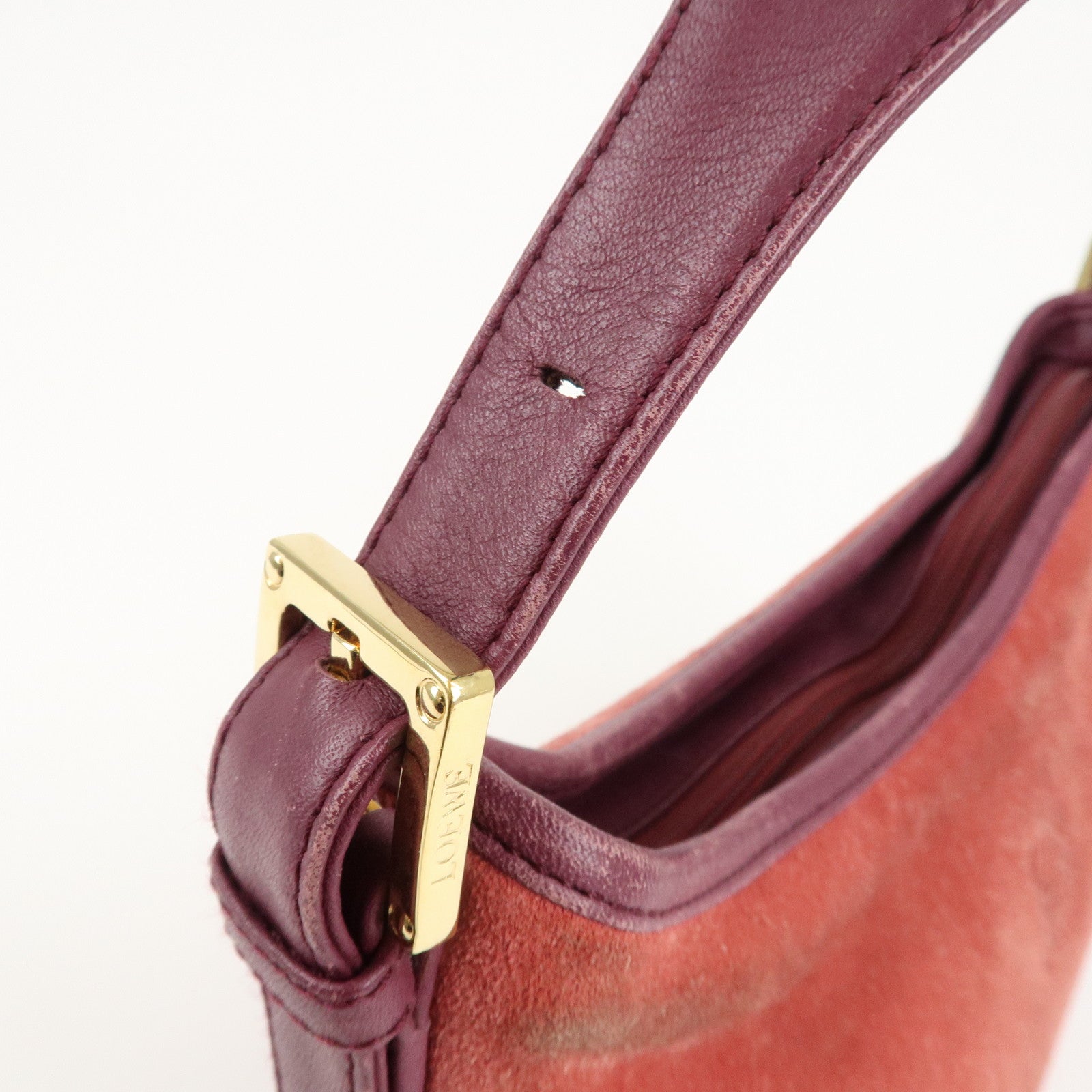 LOEWE Anagram Suede Leather Shoulder Bag Red Purple