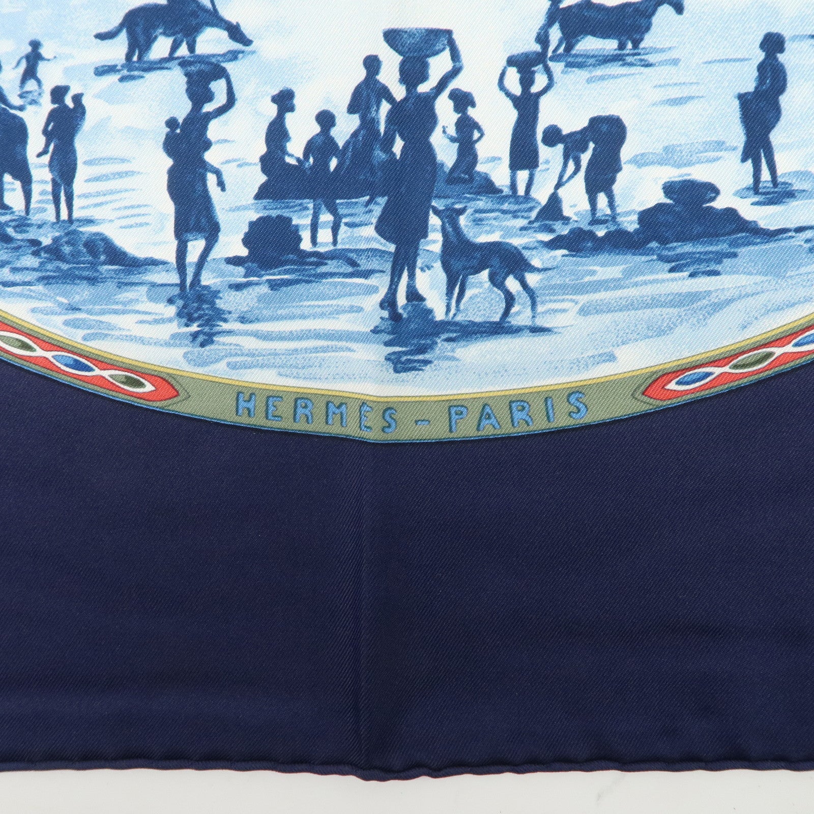 HERMES Carre 90 Silk 100%  Scarf CAVALIERS PEULS Navy Blue Used