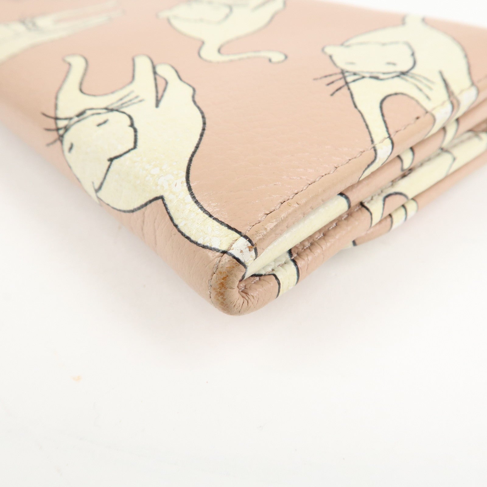 MIU MIU Leather Cat Motif Long Wallet Pink Beige 5MH109