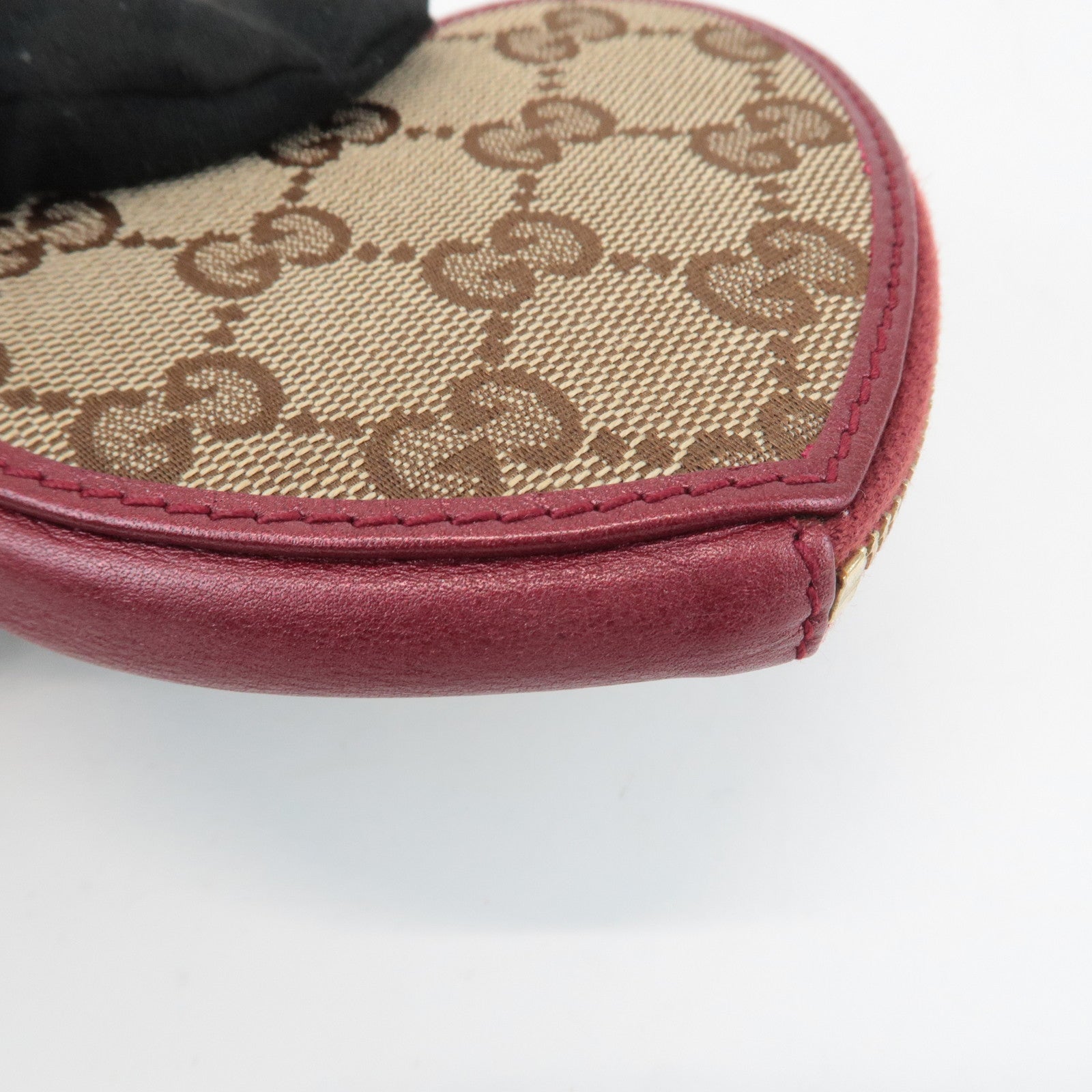 GUCCI GG Canvas Leather Heart Coin Purse Coin Case Red 152615