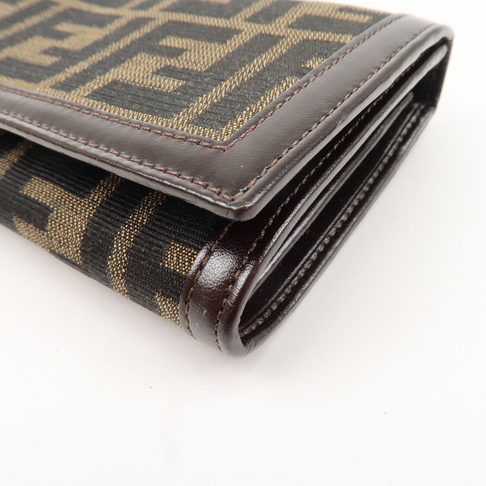 FENDI Zucca Print Canvas Leather Long Wallet Brown 30851