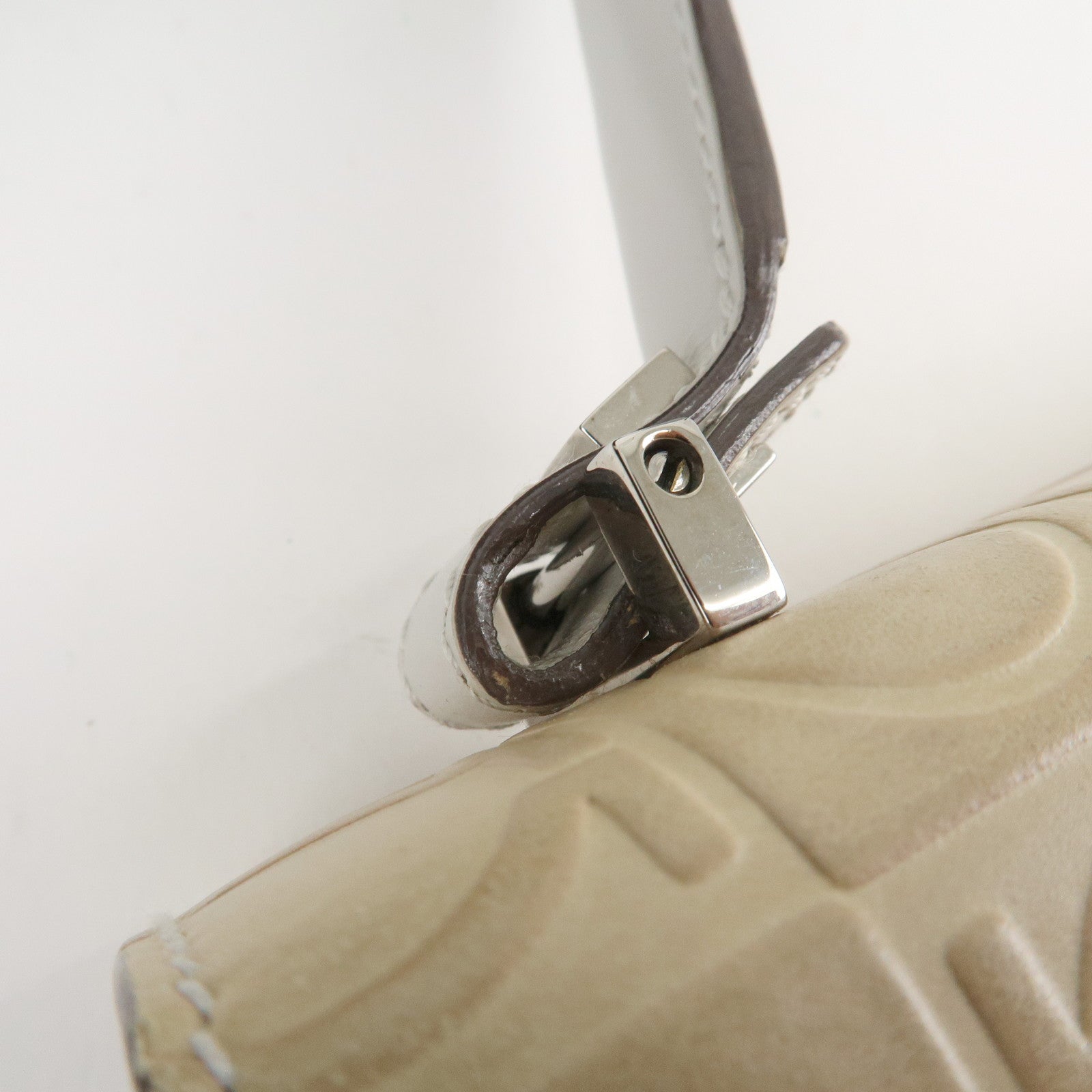 Ferragamo Gancini Pattern Leather Hand Bag Ivory Used