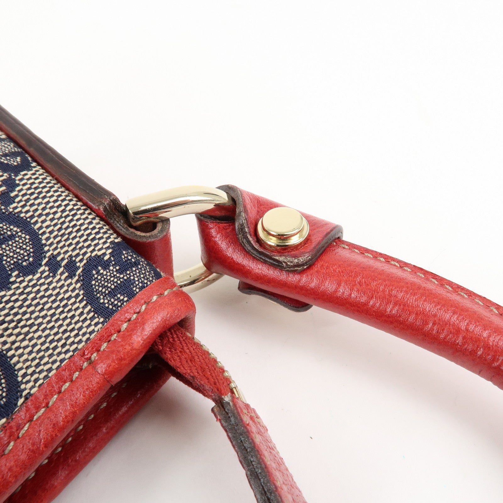 GUCCI Abbey GG Canvas Leather Shoulder Bag Beige Navy Red 130939 Used