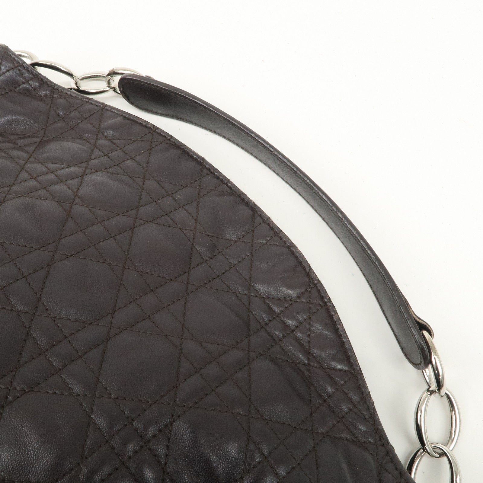 Christian Dior Cannage Leather Chain Shoulder Bag Logo Charm Used