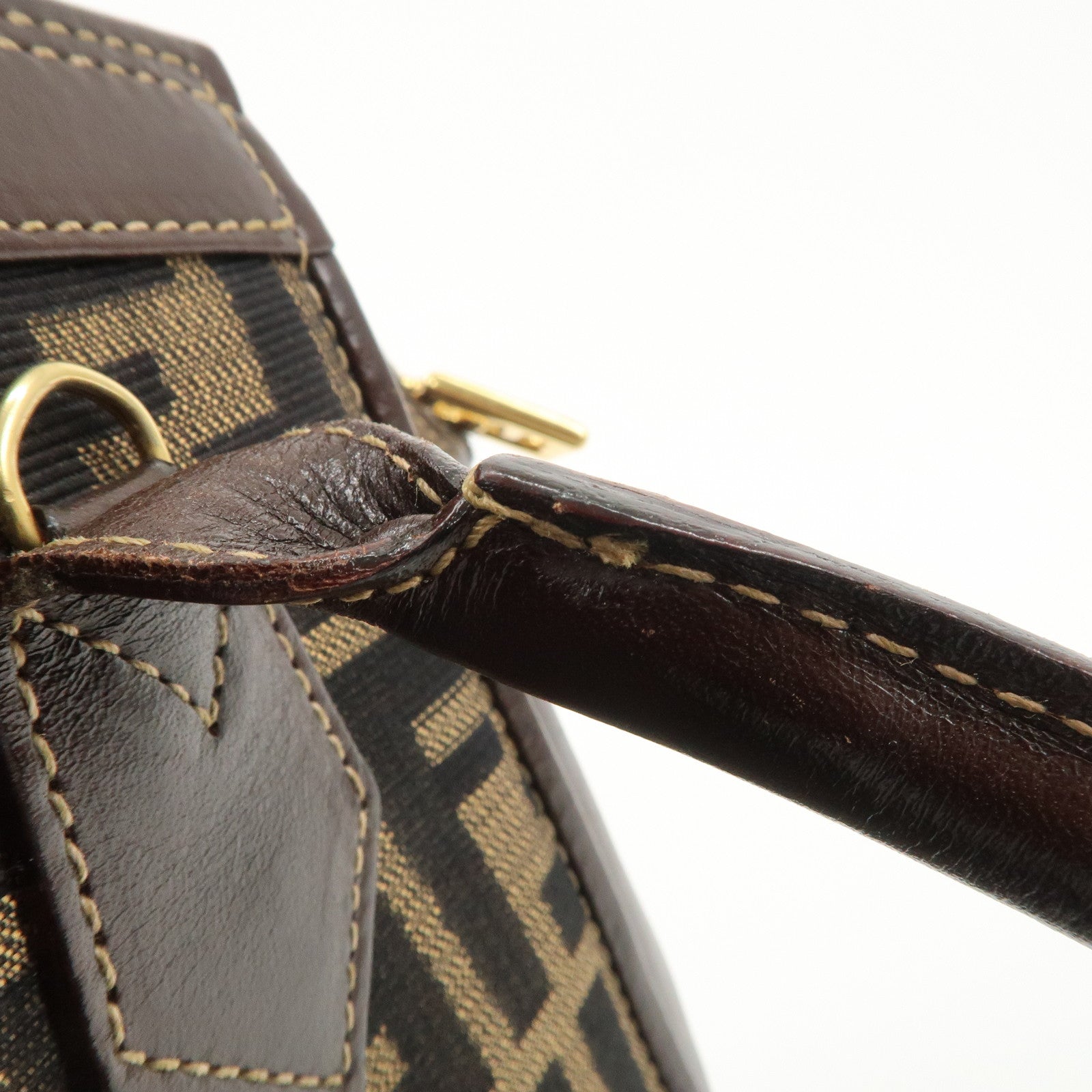 FENDI Zucca Canvas Leather 2 way Leather Hand Bag Shoulder Bag Used