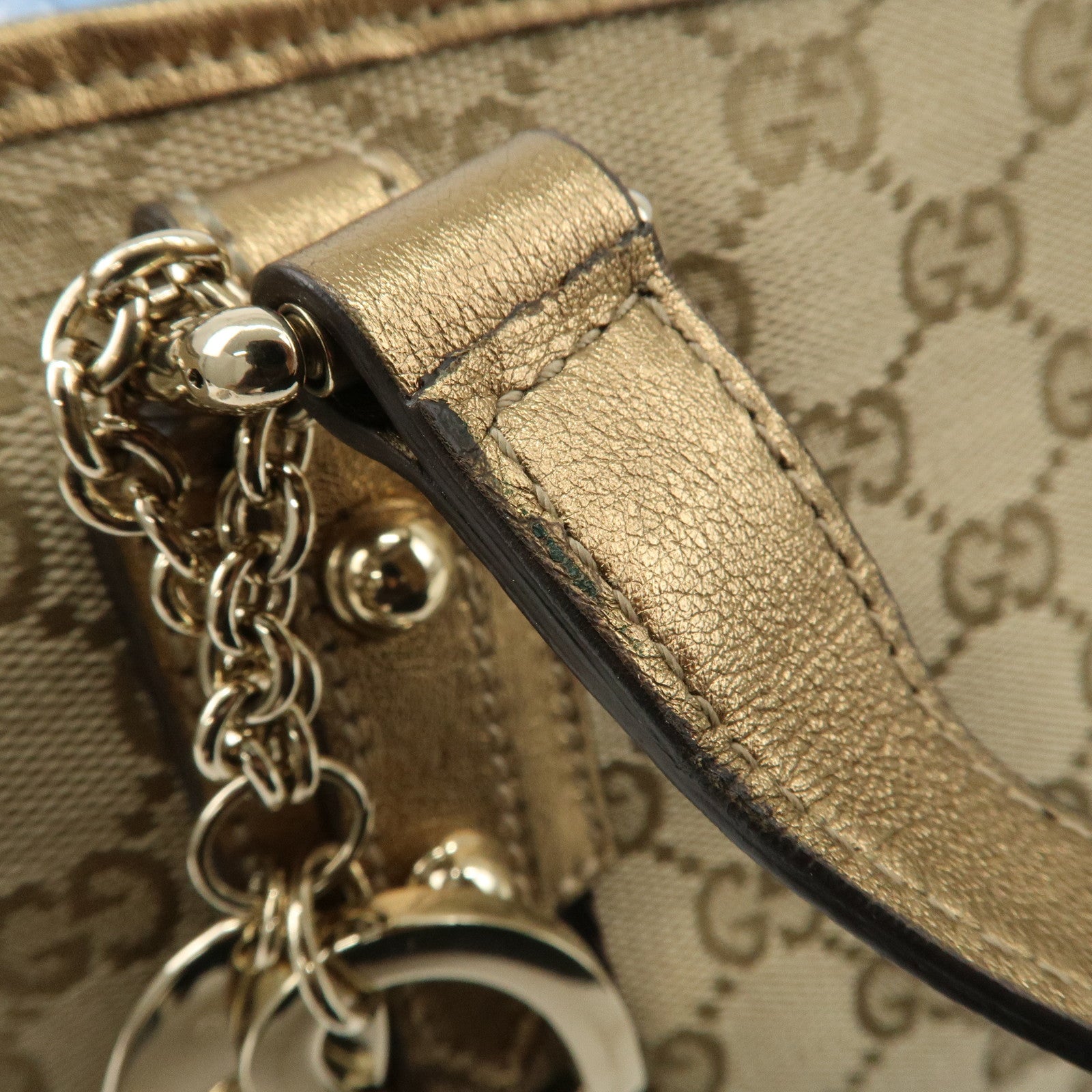 GUCCI Sherry GG Canvas Leather Tote Bag Beige Gold 137396 Used