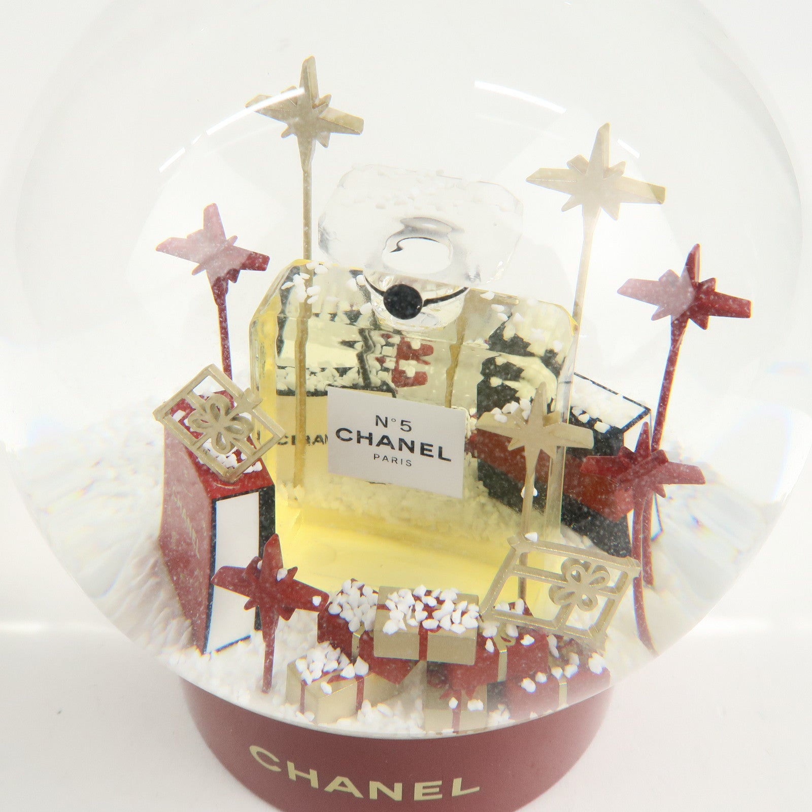 CHANEL Glass Snow Globe Snow Dome 2022 Novelty Red White Gold Used