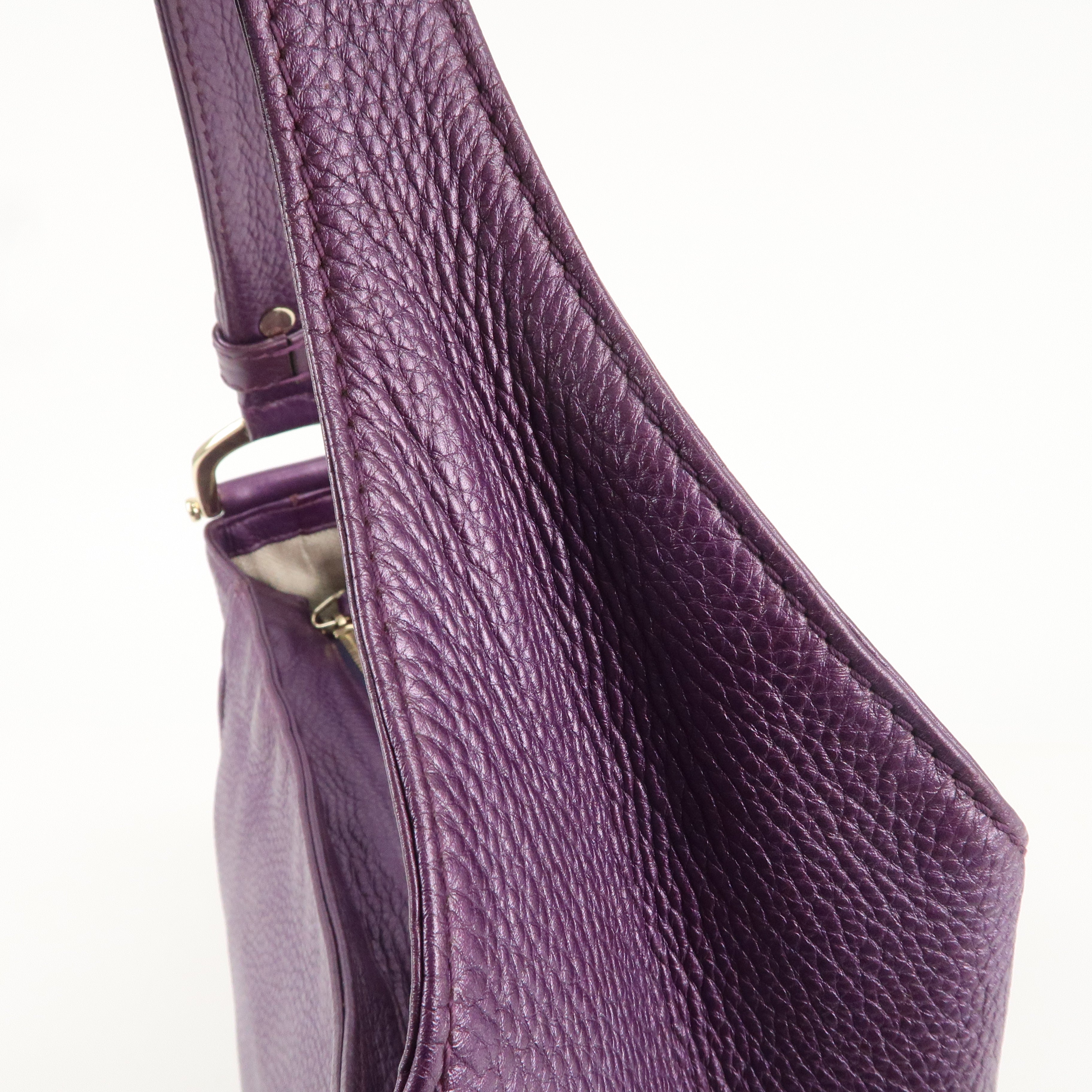 GUCCI Leather Shoulder Bag Metallic Purple 268749Used F/S