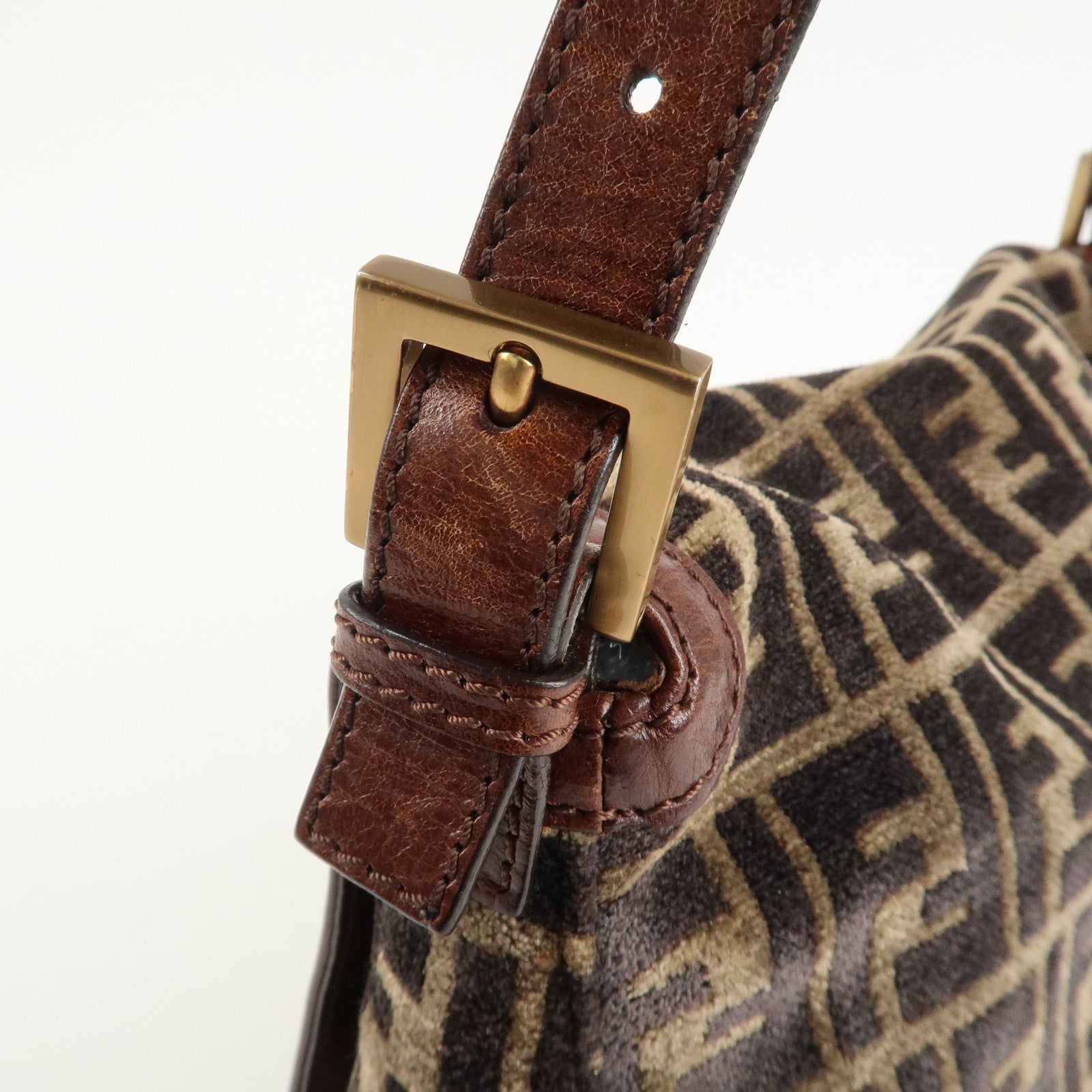FENDI Mamma Baguette Zucca Pile Leather Shoulder Bag 8BR001 Used