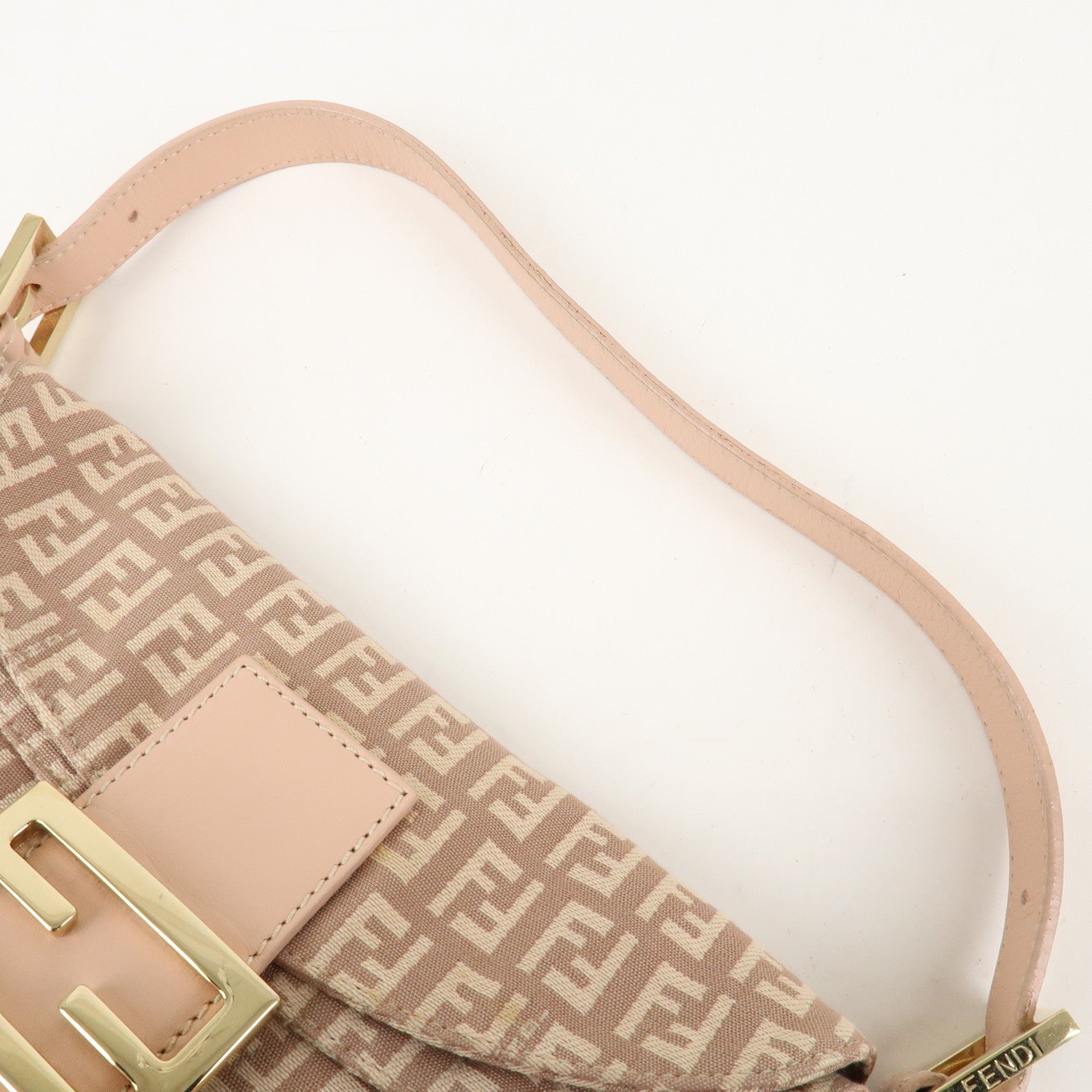 FENDI Zucchino Canvas Leather Shoulder Bag Light Pink Beige 8BR003