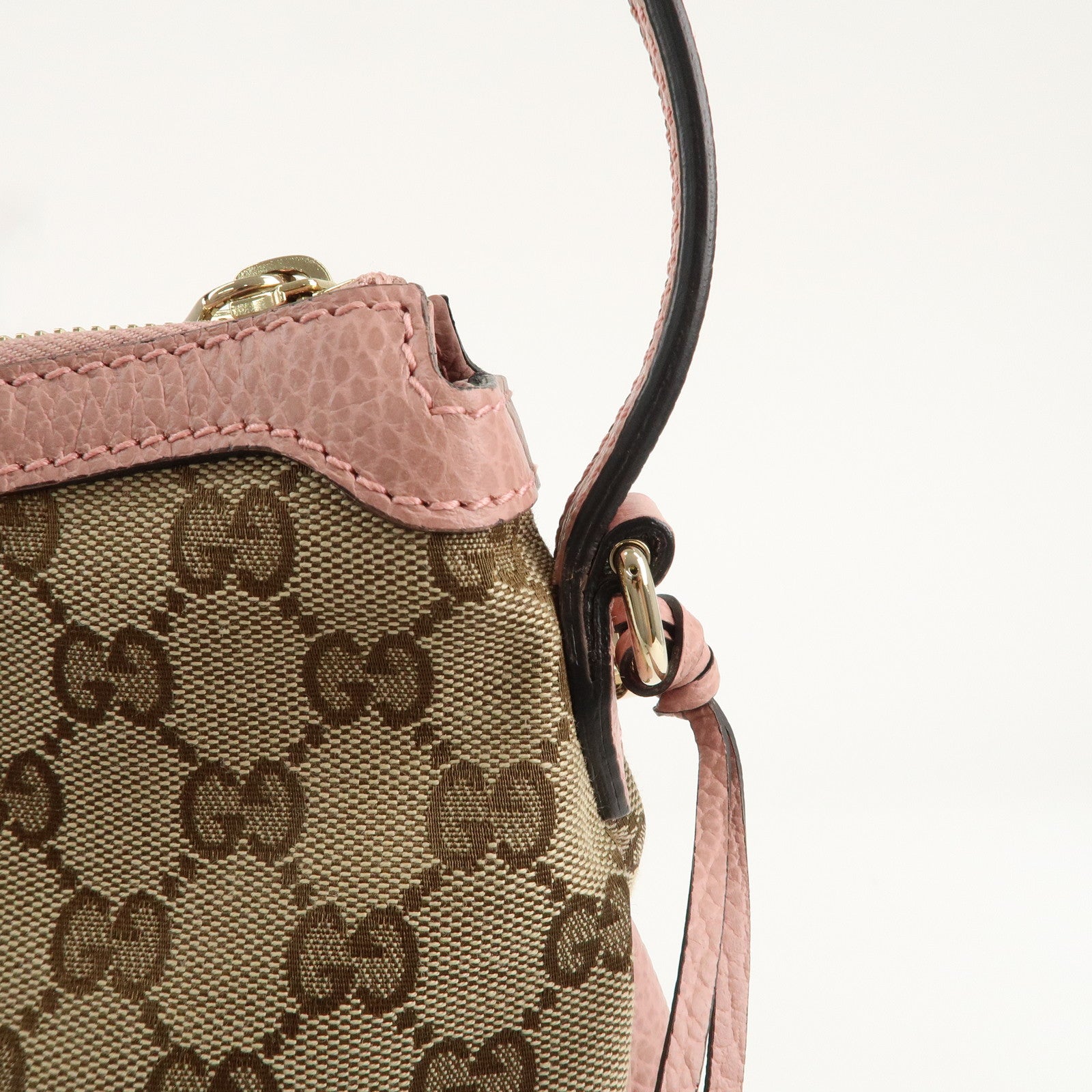 GUCCI GG Canvas Leather One Shoulder Bag Pink Beige 449244