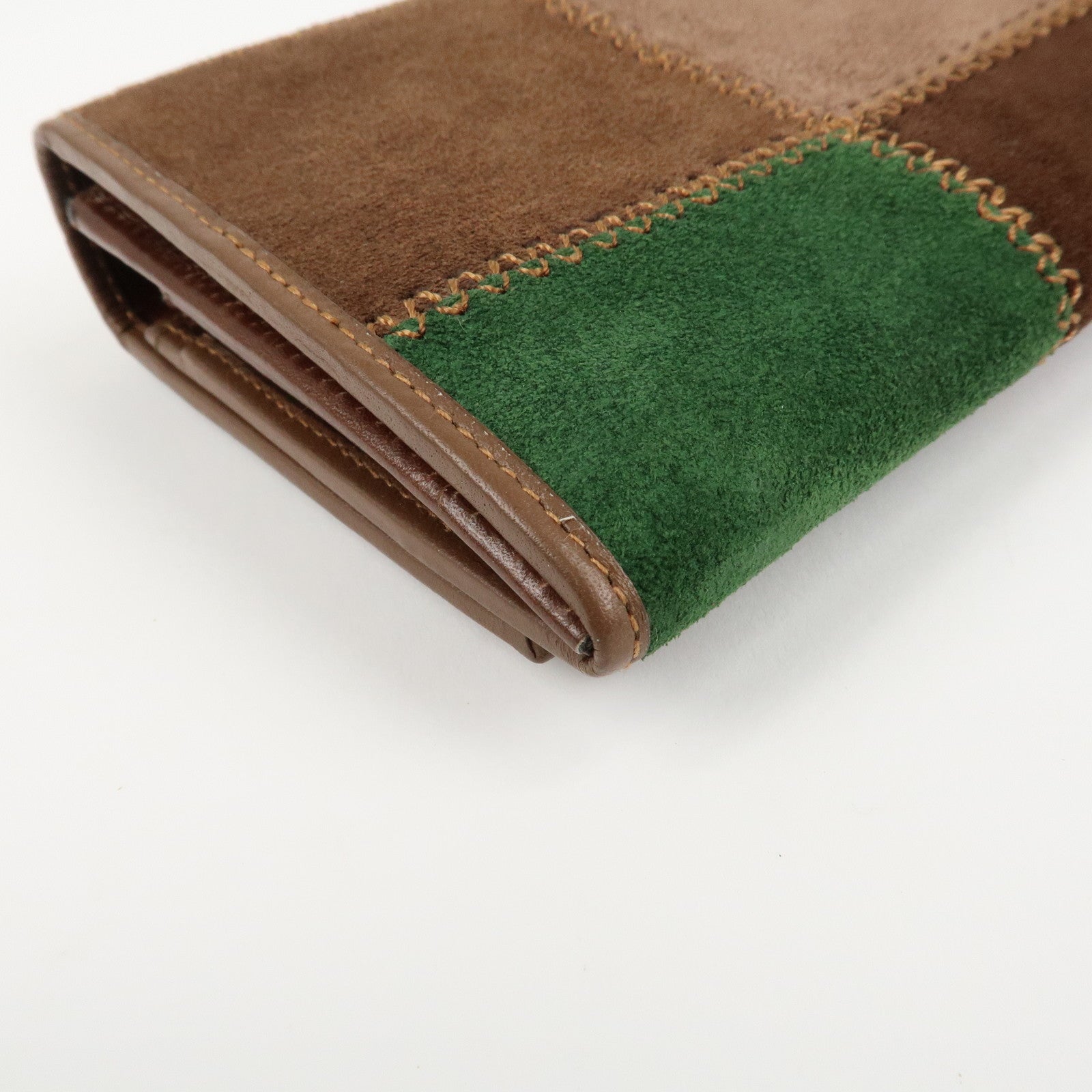 CELINE Suede Leather Patchwork Bifold Wallet Multi Color Used