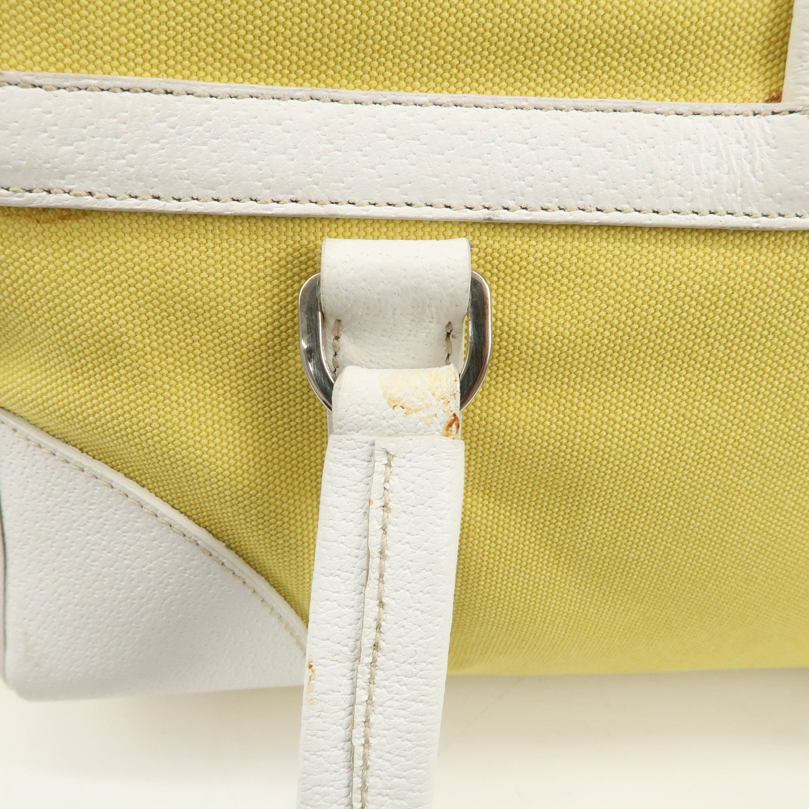 PRADA Triangle Logo Canvas Leather Shoulder Bag Yellow Silver HDW Used