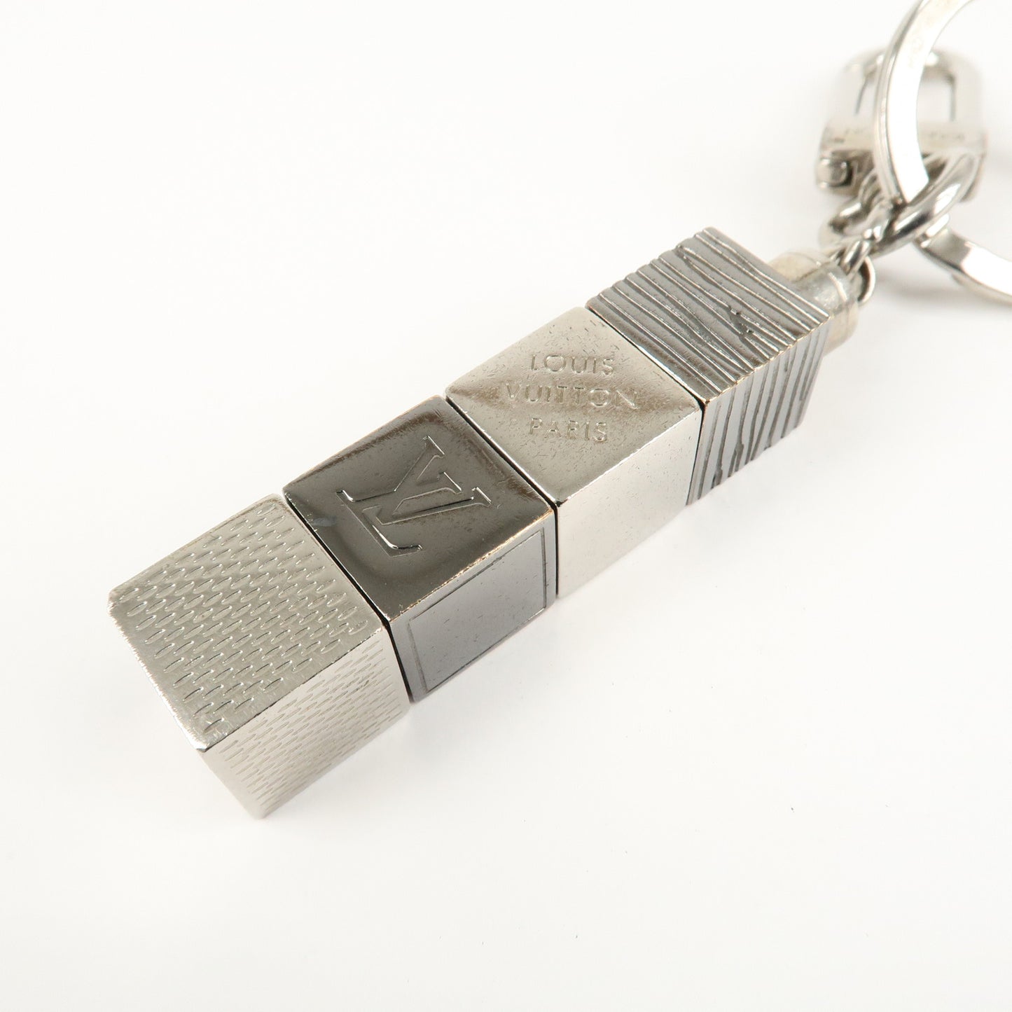 Louis Vuitton Porte Cles Cube Bag Key Charm Silver Gray M67142