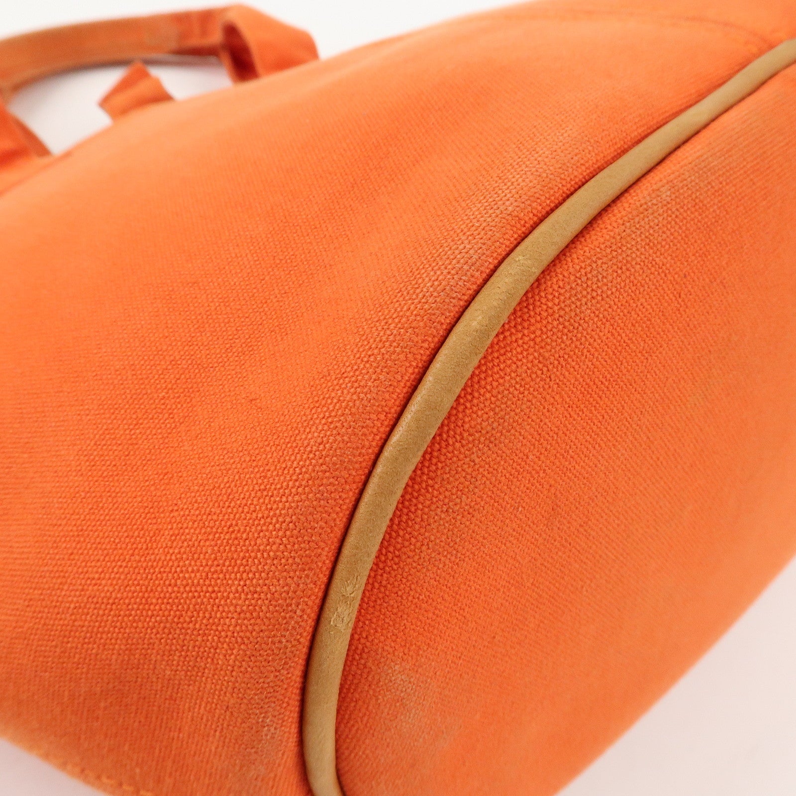 HERMES Canvas Leather Panied Plage PM Tote Bag Orange Used