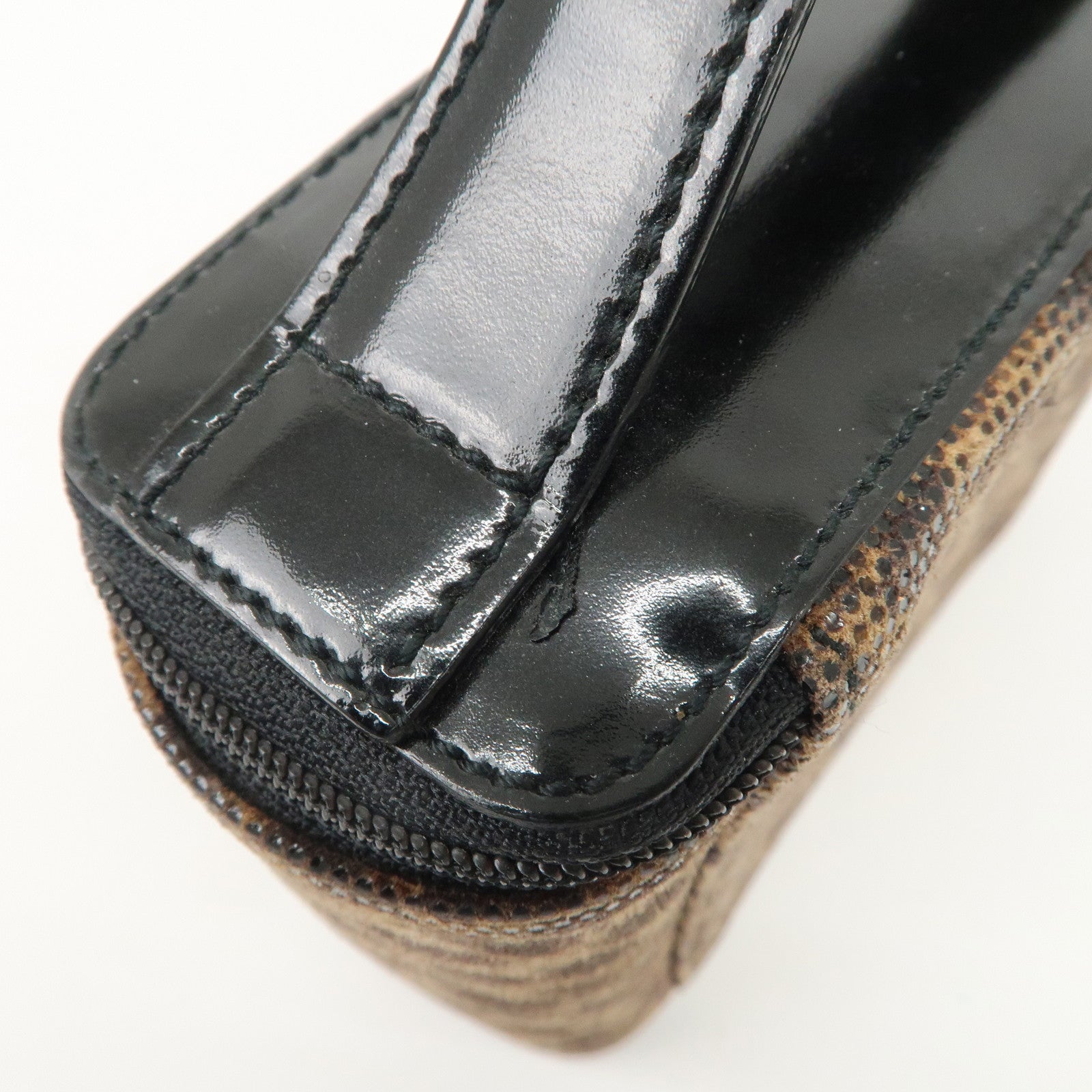 LOEWE Nylon Canvas Patent Leather Leopard Vanity Bag Black Beige Used