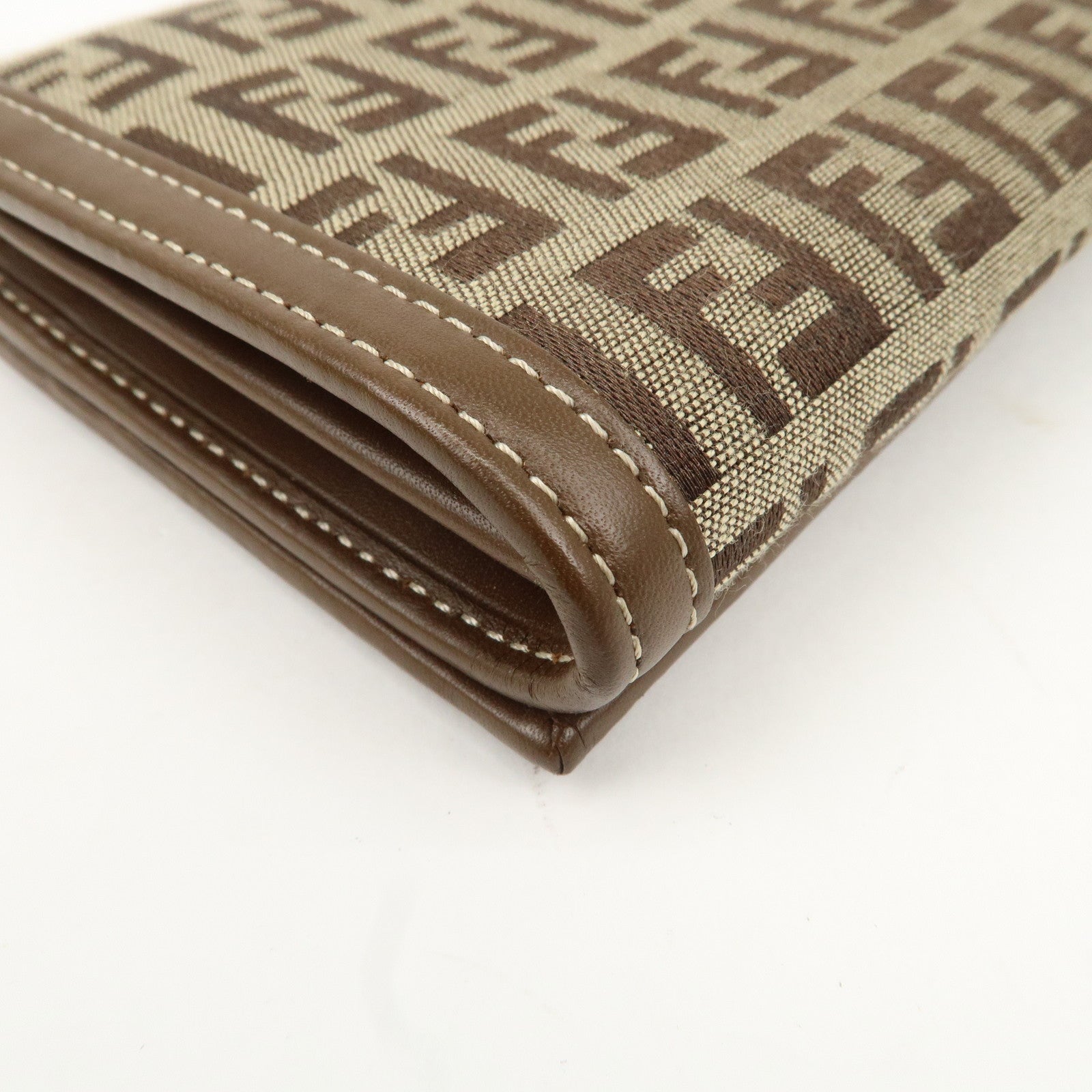 FENDI Zucchino Canvas Leather Long Wallet Brown 8M0000