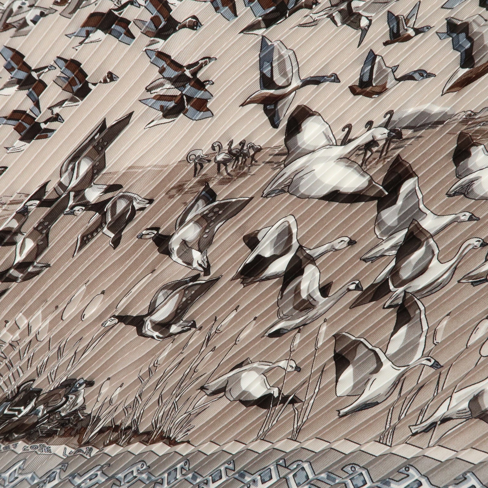 HERMES Silk 100% Pleats Carre Scarf LIBRES COMME L'AIR Gray Used