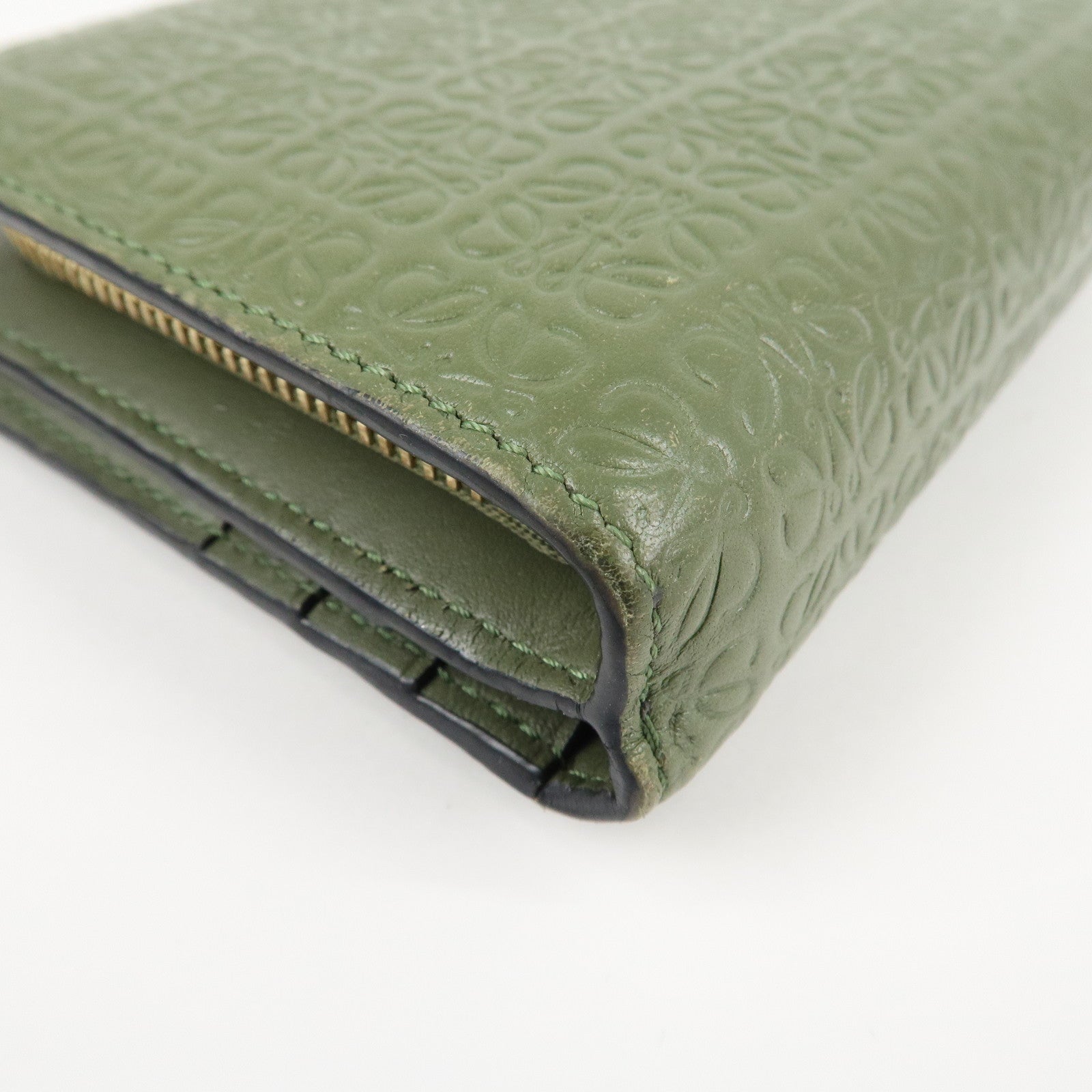 LOEWE Anagram Leather Zippy Bi-fold Wallet Avocado Green